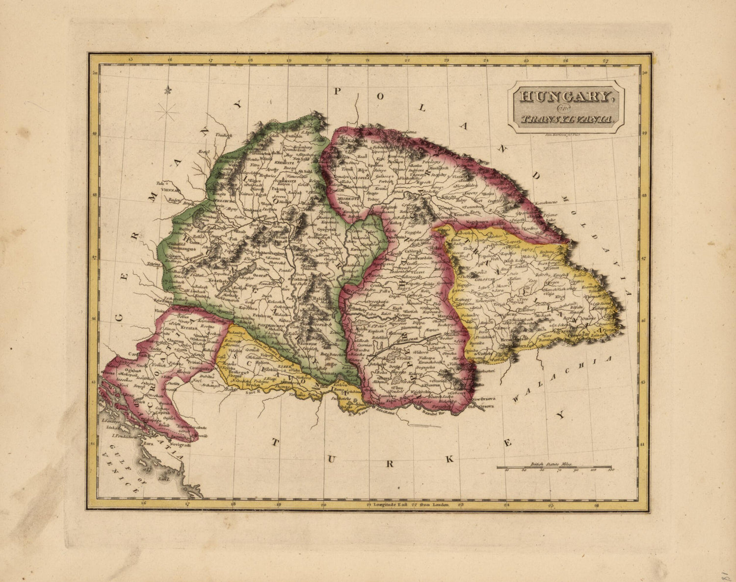 This old map of Hungary from a New and Elegant General Atlas, Containing Maps of Each of the United States  from 1817 was created by Henry Schenck Tanner in 1817