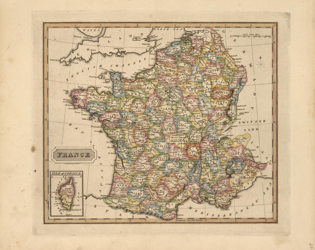 This old map of France from a New and Elegant General Atlas, Containing Maps of Each of the United States  from 1817 was created by Henry Schenck Tanner in 1817