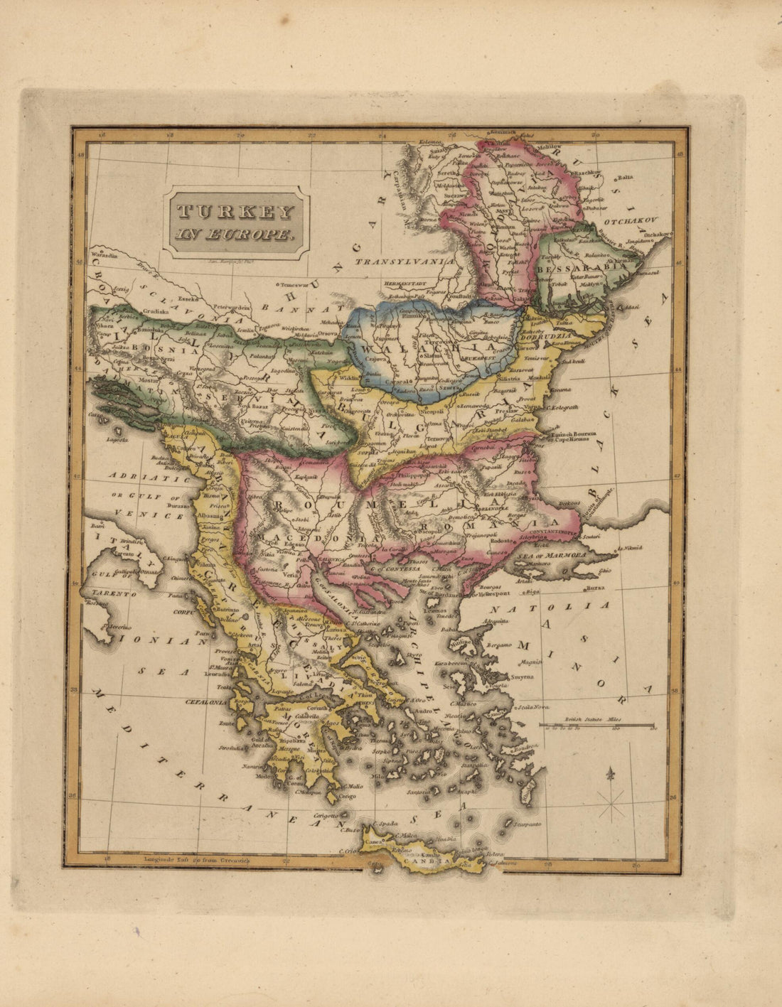 This old map of Turkey In Europe from a New and Elegant General Atlas, Containing Maps of Each of the United States  from 1817 was created by Henry Schenck Tanner in 1817