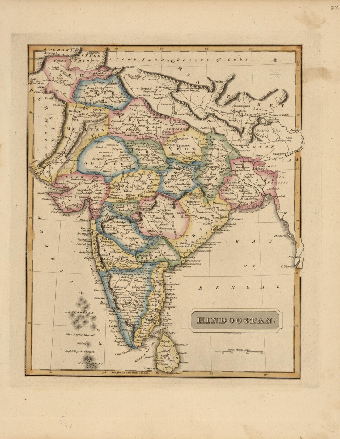 This old map of Hindoostan from a New and Elegant General Atlas, Containing Maps of Each of the United States  from 1817 was created by Henry Schenck Tanner in 1817