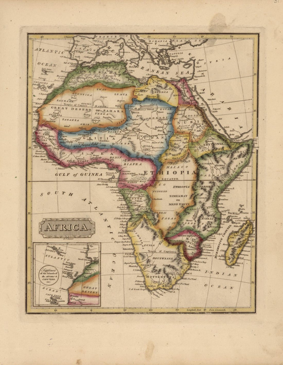 This old map of Africa from a New and Elegant General Atlas, Containing Maps of Each of the United States  from 1817 was created by Henry Schenck Tanner in 1817