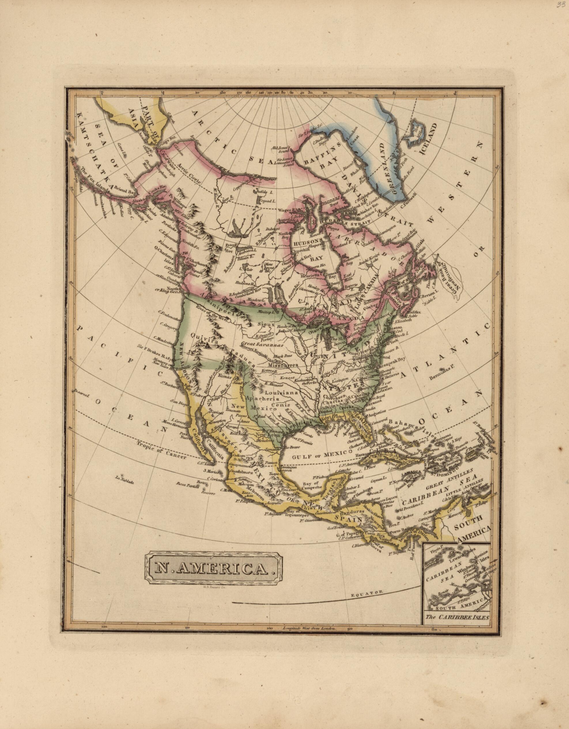 This old map of North America from a New and Elegant General Atlas, Containing Maps of Each of the United States. from 1817 was created by Henry Schenck Tanner in 1817