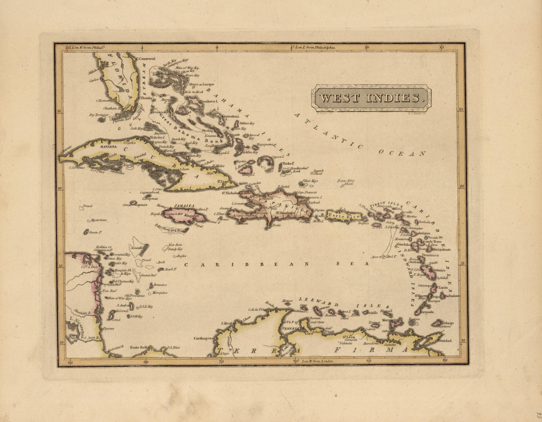 This old map of West Indies from a New and Elegant General Atlas, Containing Maps of Each of the United States  from 1817 was created by Henry Schenck Tanner in 1817