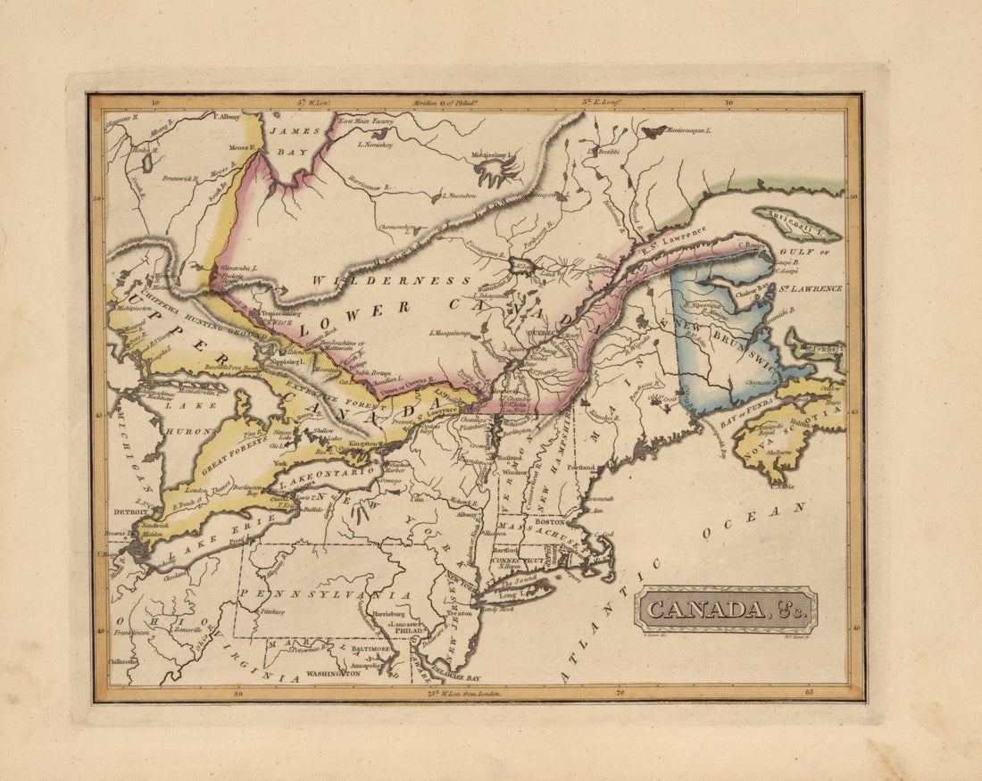 This old map of Canada from a New and Elegant General Atlas, Containing Maps of Each of the United States  from 1817 was created by Henry Schenck Tanner in 1817