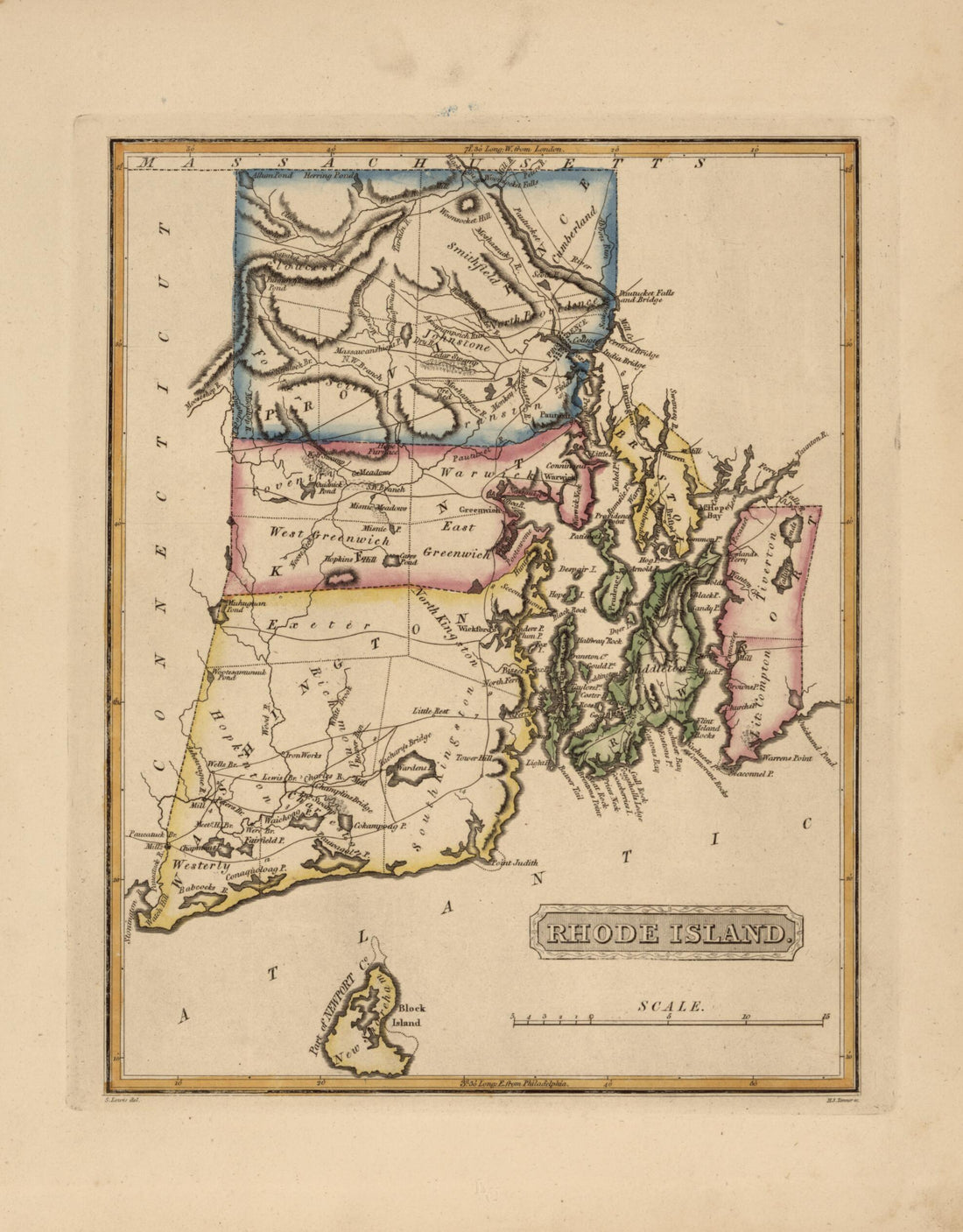 This old map of Rhode Island from a New and Elegant General Atlas, Containing Maps of Each of the United States  from 1817 was created by Henry Schenck Tanner in 1817