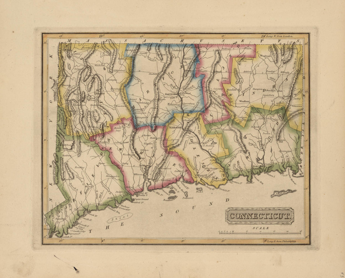 This old map of Connecticut from a New and Elegant General Atlas, Containing Maps of Each of the United States  from 1817 was created by Henry Schenck Tanner in 1817