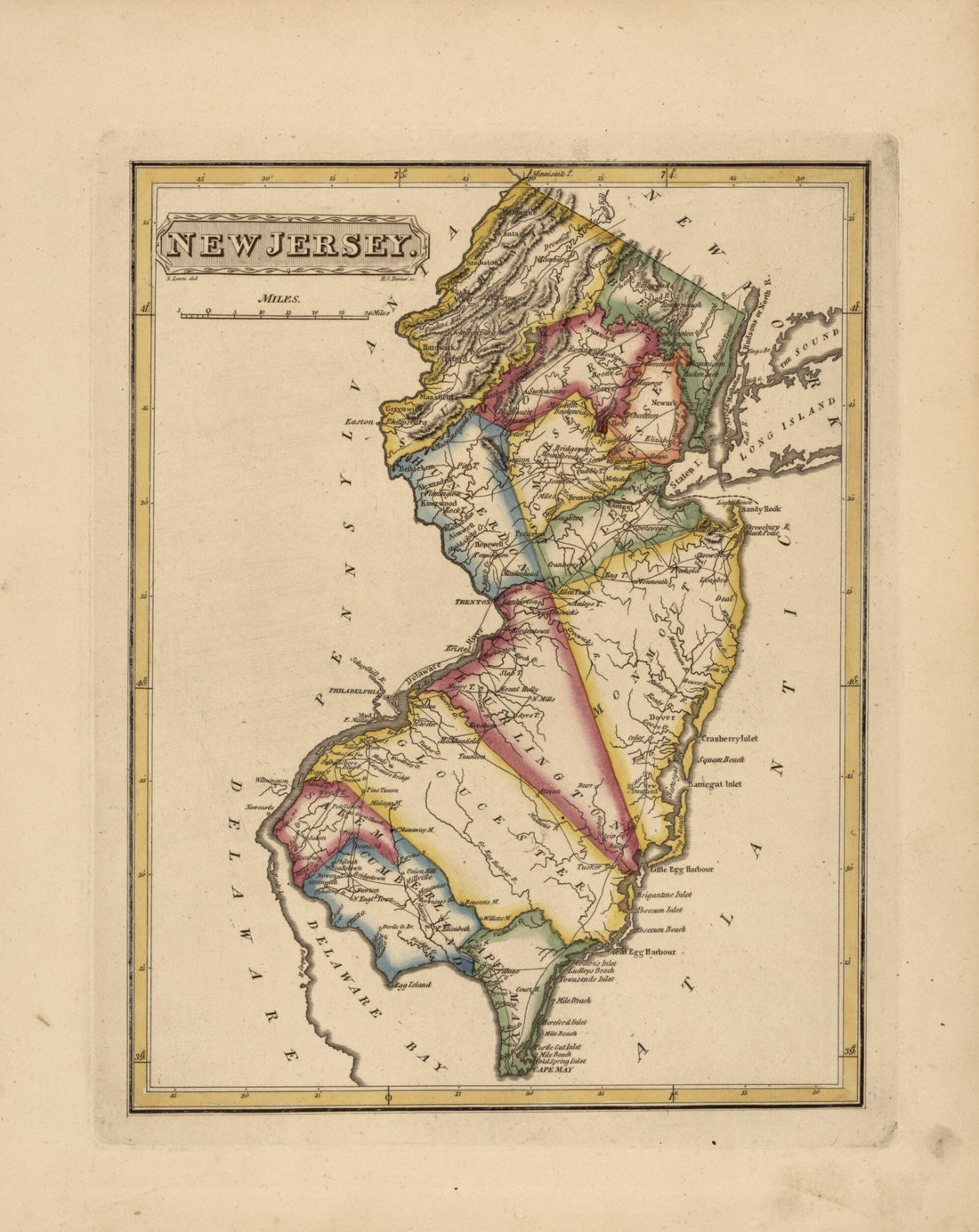 This old map of New Jersey from a New and Elegant General Atlas, Containing Maps of Each of the United States  from 1817 was created by Henry Schenck Tanner in 1817