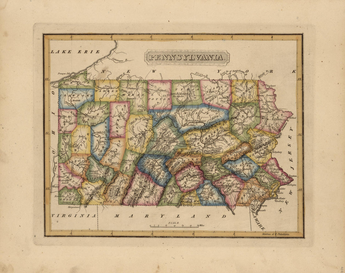 This old map of Pennsylvania from a New and Elegant General Atlas, Containing Maps of Each of the United States  from 1817 was created by Henry Schenck Tanner in 1817