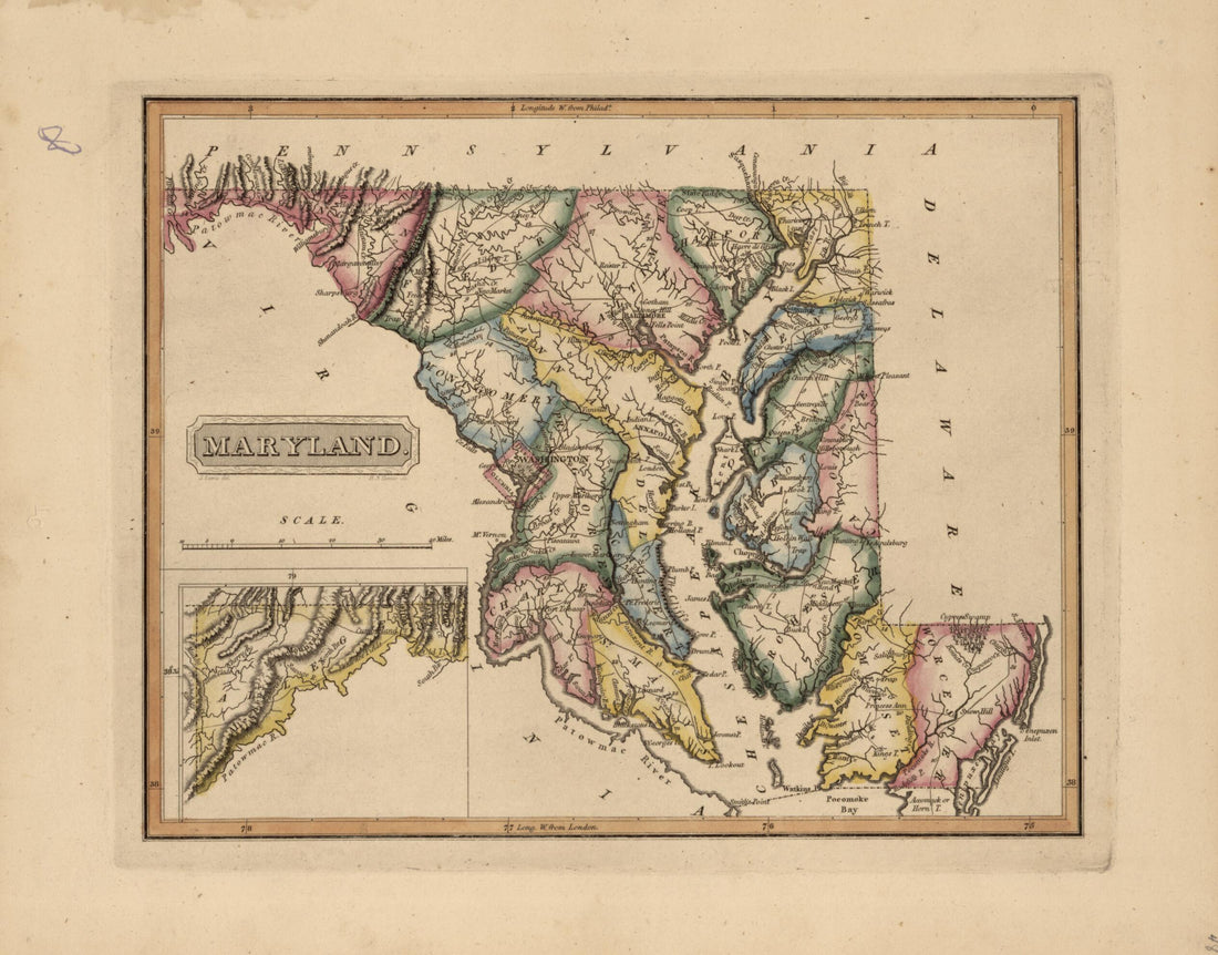 This old map of Maryland from a New and Elegant General Atlas, Containing Maps of Each of the United States  from 1817 was created by Henry Schenck Tanner in 1817