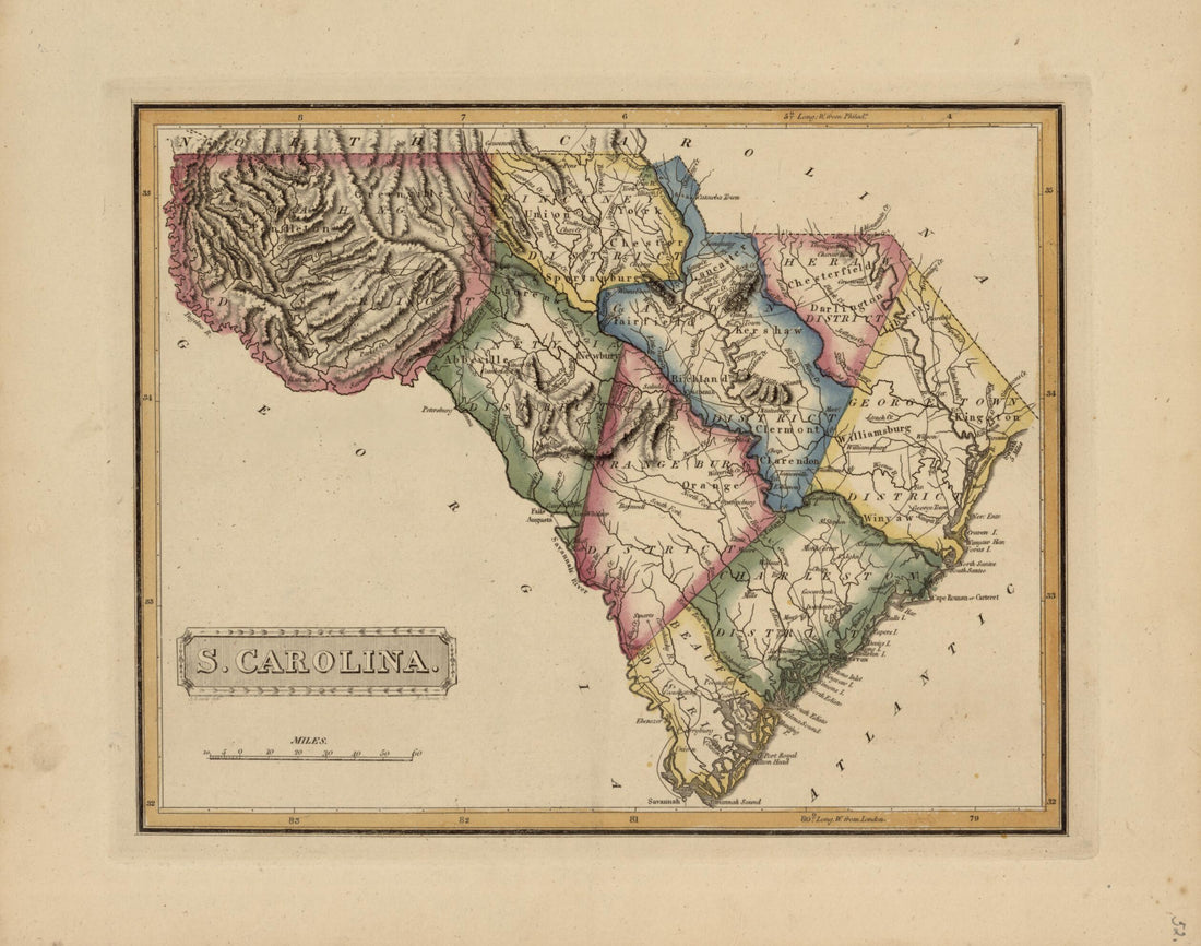 This old map of South Carolina from a New and Elegant General Atlas, Containing Maps of Each of the United States  from 1817 was created by Henry Schenck Tanner in 1817
