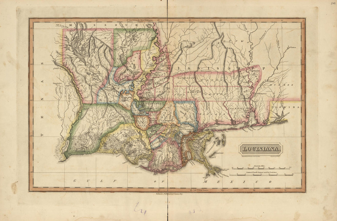 This old map of Louisiana from a New and Elegant General Atlas, Containing Maps of Each of the United States  from 1817 was created by Henry Schenck Tanner in 1817