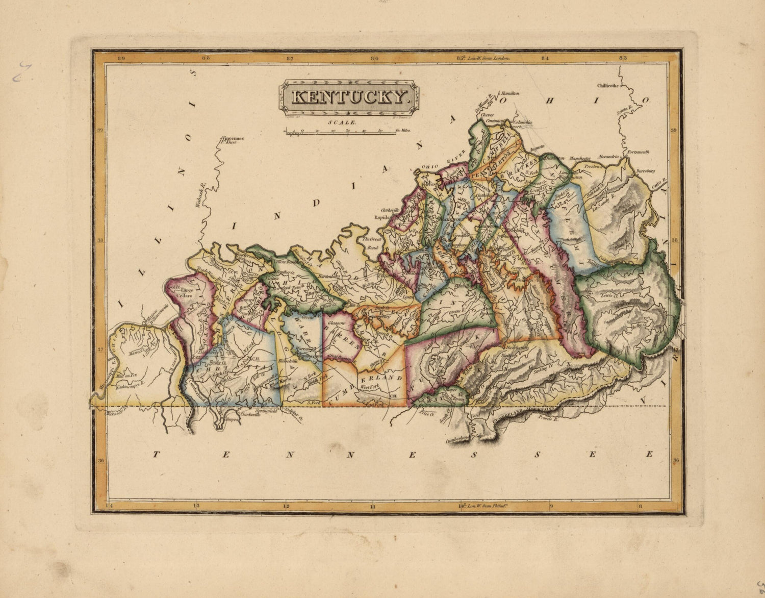 This old map of Kentucky from a New and Elegant General Atlas, Containing Maps of Each of the United States  from 1817 was created by Henry Schenck Tanner in 1817