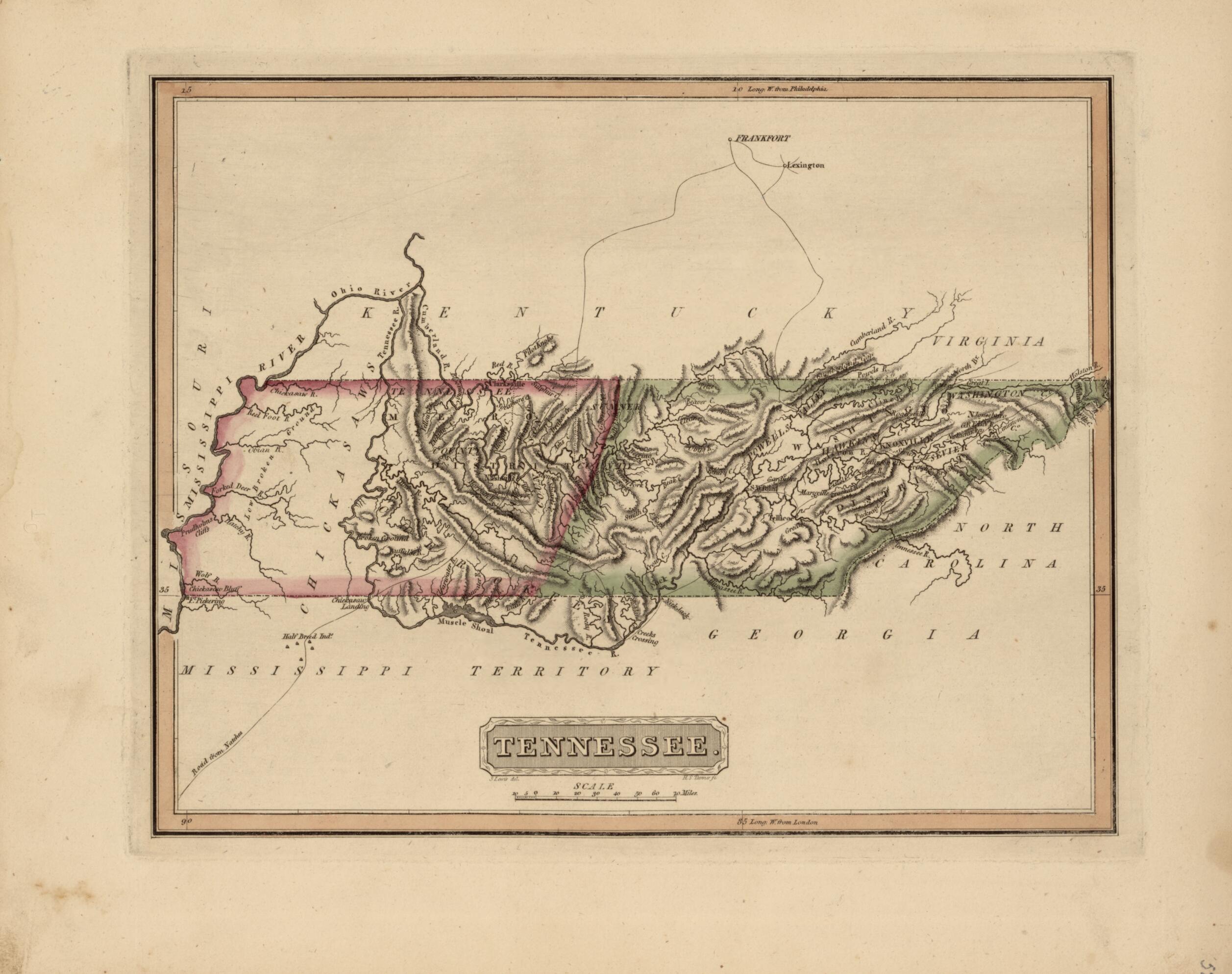 This old map of Tennessee from a New and Elegant General Atlas, Containing Maps of Each of the United States  from 1817 was created by Henry Schenck Tanner in 1817