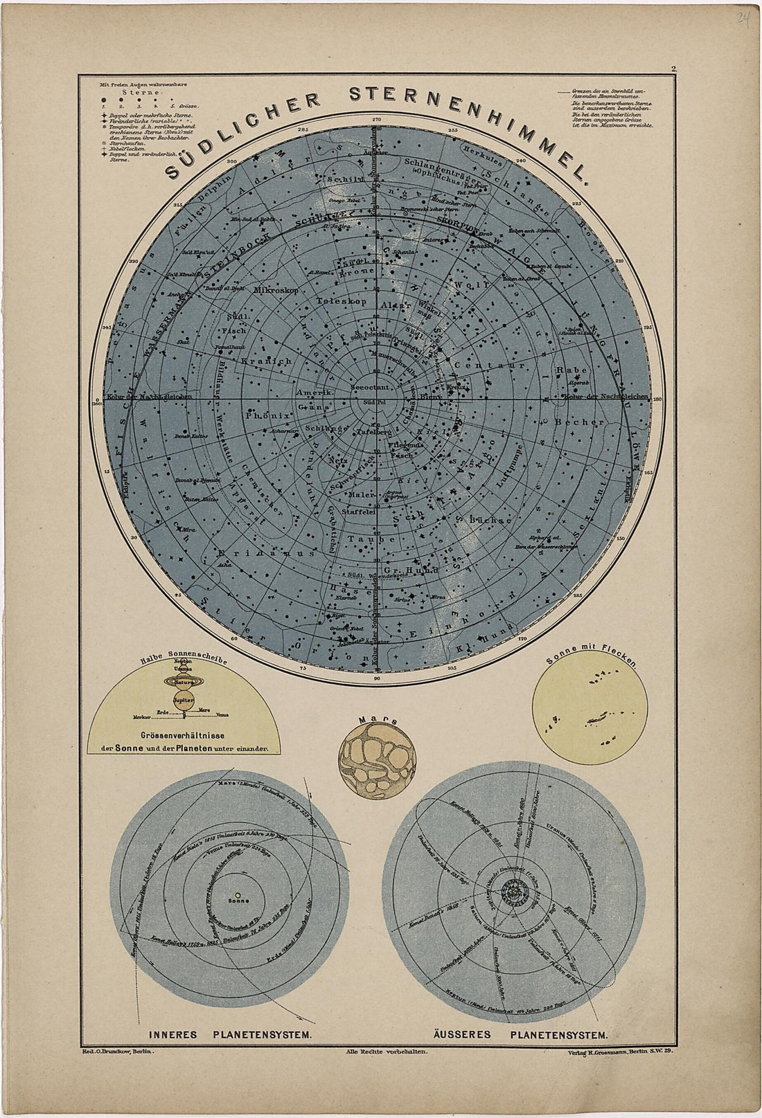 This old map of Sudlicher Sternehimmel from Neuer Grosser Hand-Atlas from 1894 was created by  Verlag Von R. Grossmann in 1894