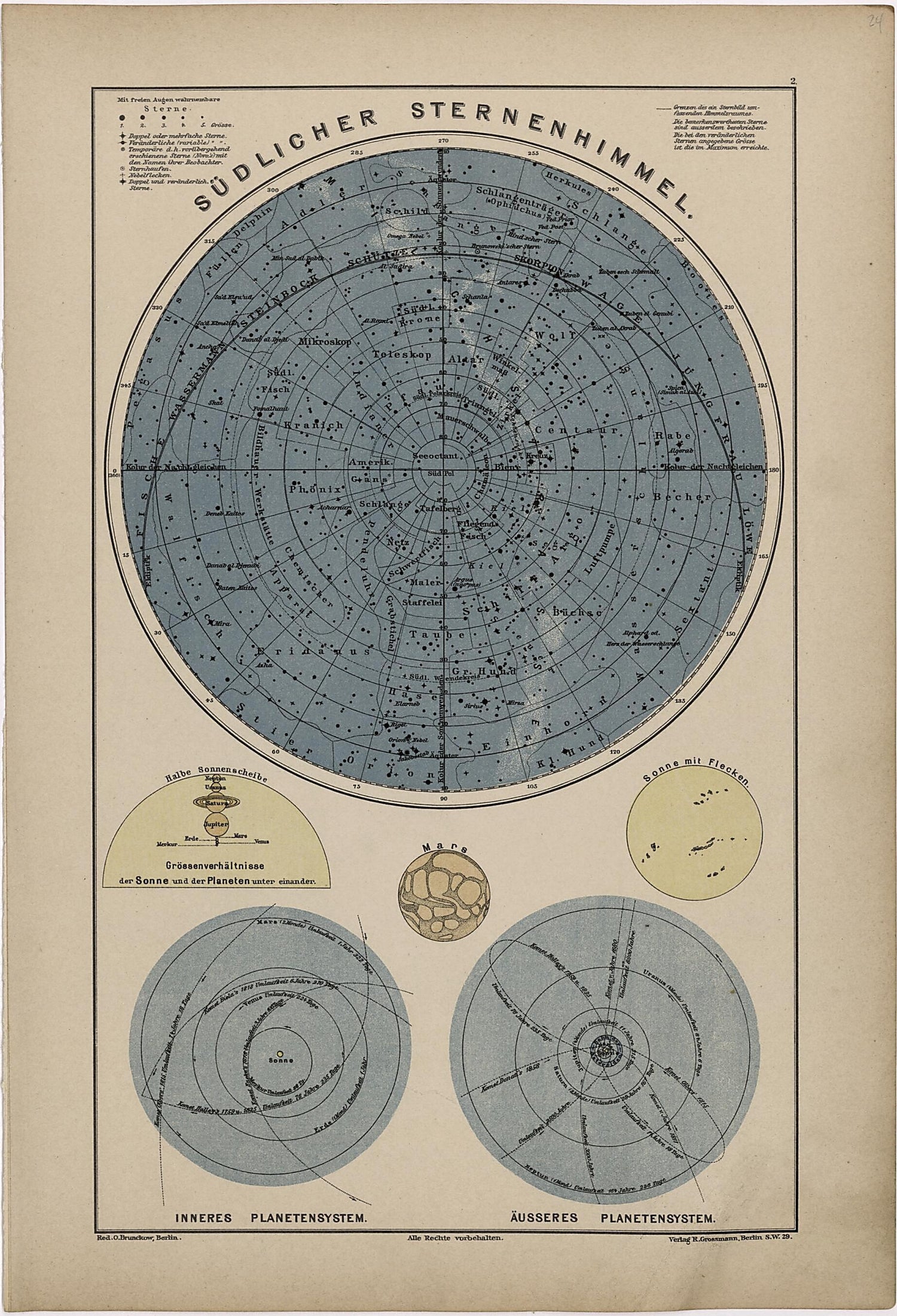 This old map of Sudlicher Sternehimmel from Neuer Grosser Hand-Atlas from 1894 was created by  Verlag Von R. Grossmann in 1894