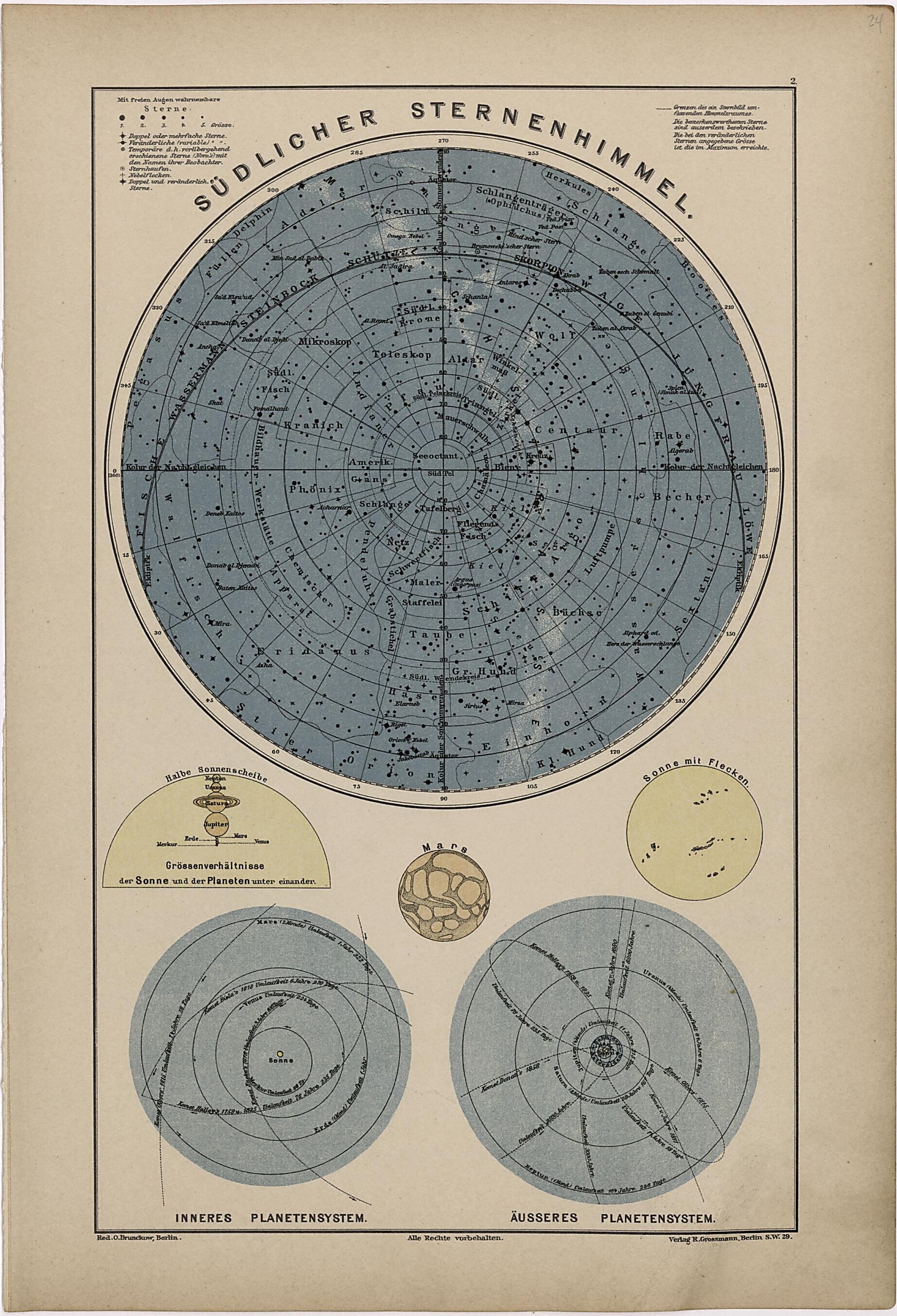 This old map of Sudlicher Sternehimmel from Neuer Grosser Hand-Atlas from 1894 was created by  Verlag Von R. Grossmann in 1894