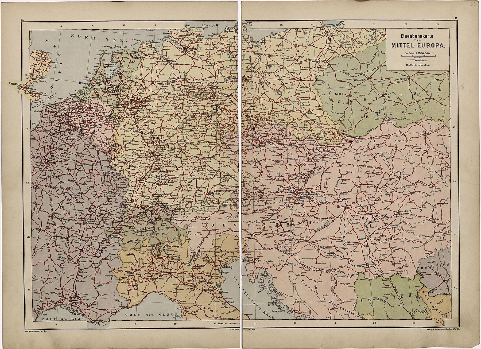 This old map of Mittel - Europa from Neuer Grosser Hand-Atlas from 1894 was created by  Verlag Von R. Grossmann in 1894