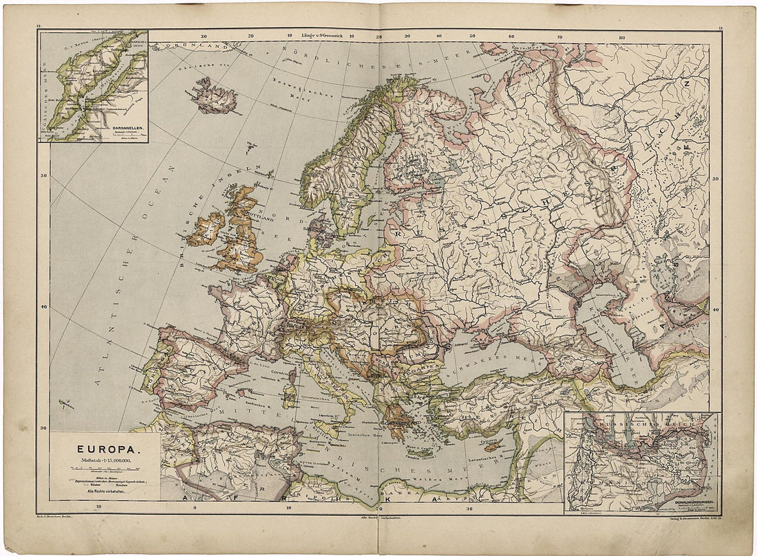 This old map of Europa from Neuer Grosser Hand-Atlas from 1894 was created by  Verlag Von R. Grossmann in 1894