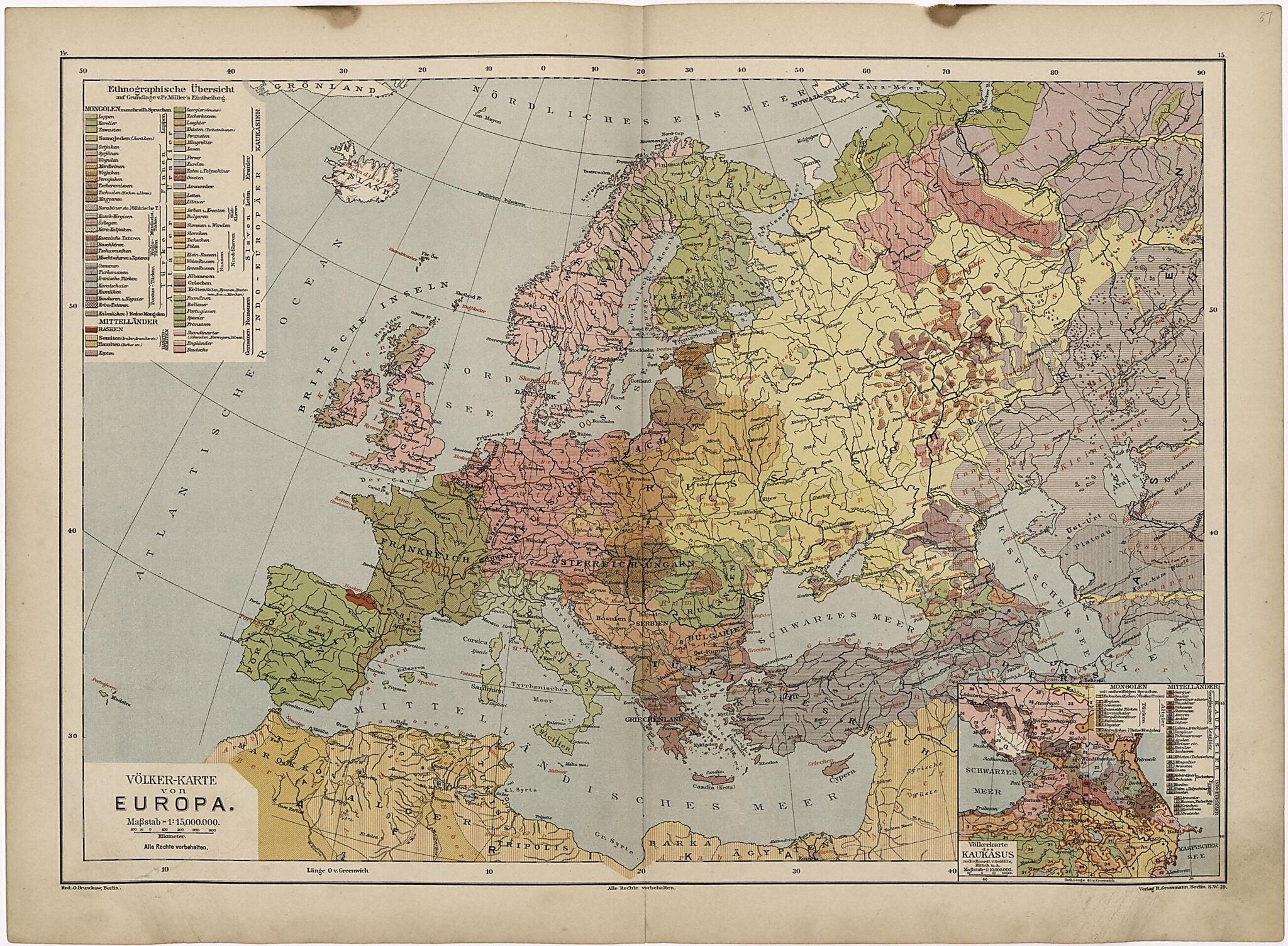 This old map of Volker-Karte Von Europa from Neuer Grosser Hand-Atlas from 1894 was created by  Verlag Von R. Grossmann in 1894