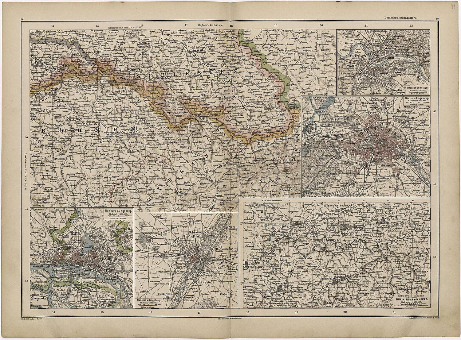 This old map of Deutsches Reich, Blatt 4. from Neuer Grosser Hand-Atlas from 1894 was created by  Verlag Von R. Grossmann in 1894