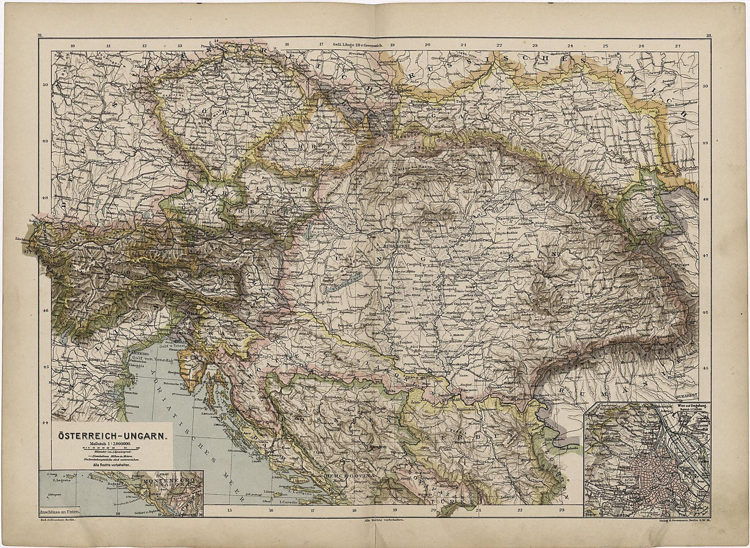 This old map of Osterreich-Ungarn from Neuer Grosser Hand-Atlas from 1894 was created by  Verlag Von R. Grossmann in 1894