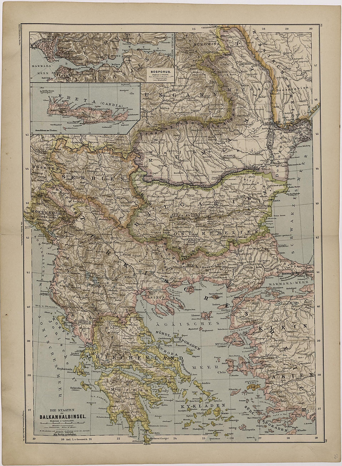 This old map of Balkanhalbinsel from Neuer Grosser Hand-Atlas from 1894 was created by  Verlag Von R. Grossmann in 1894