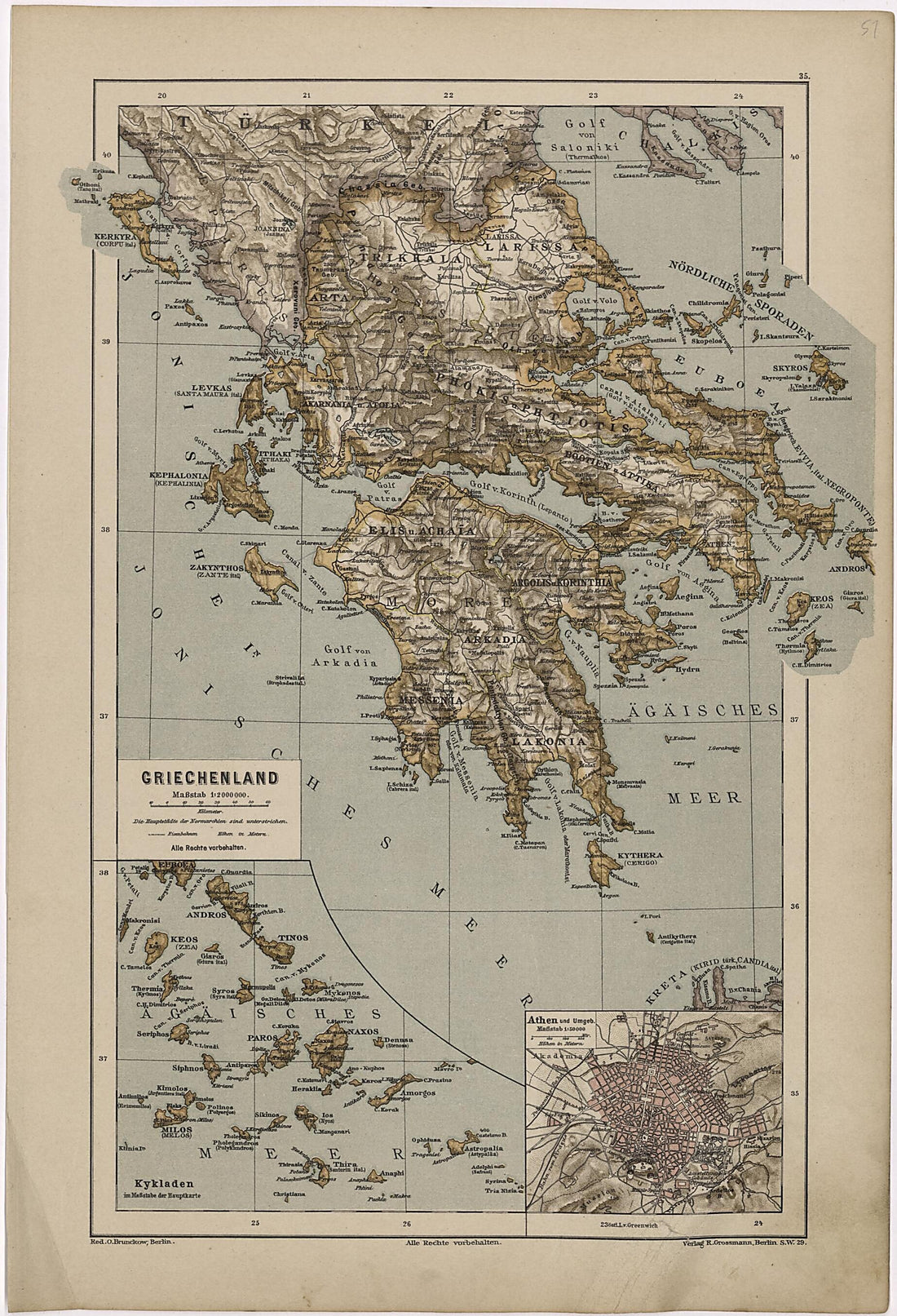 This old map of Criechenland from Neuer Grosser Hand-Atlas from 1894 was created by  Verlag Von R. Grossmann in 1894