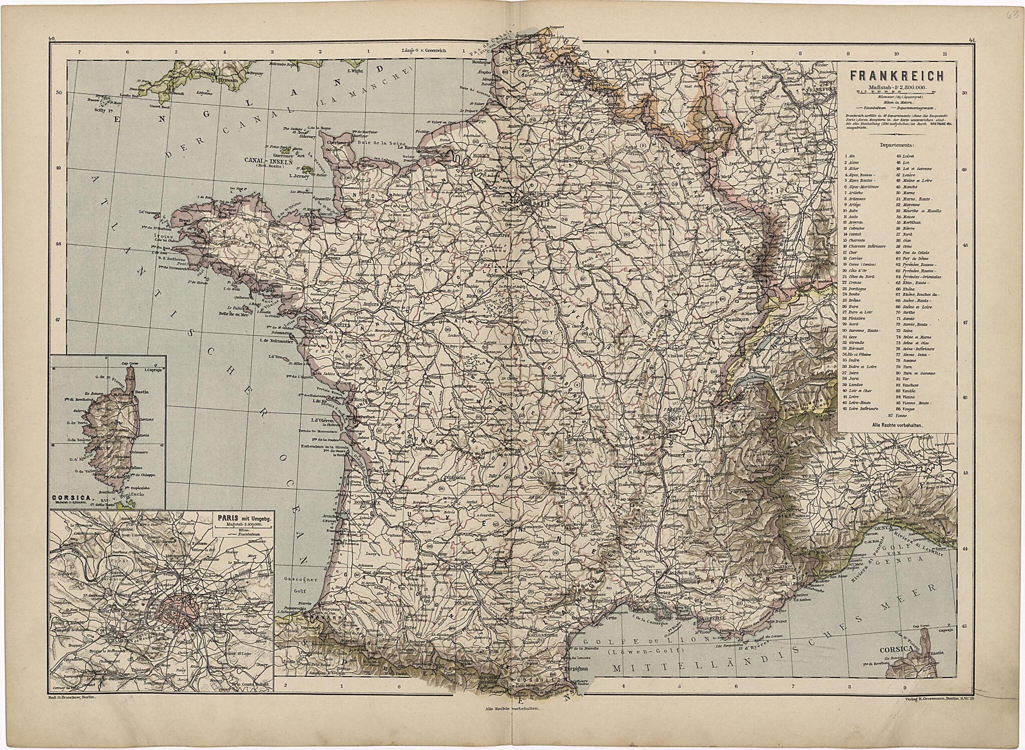 This old map of Frankreich from Neuer Grosser Hand-Atlas from 1894 was created by  Verlag Von R. Grossmann in 1894