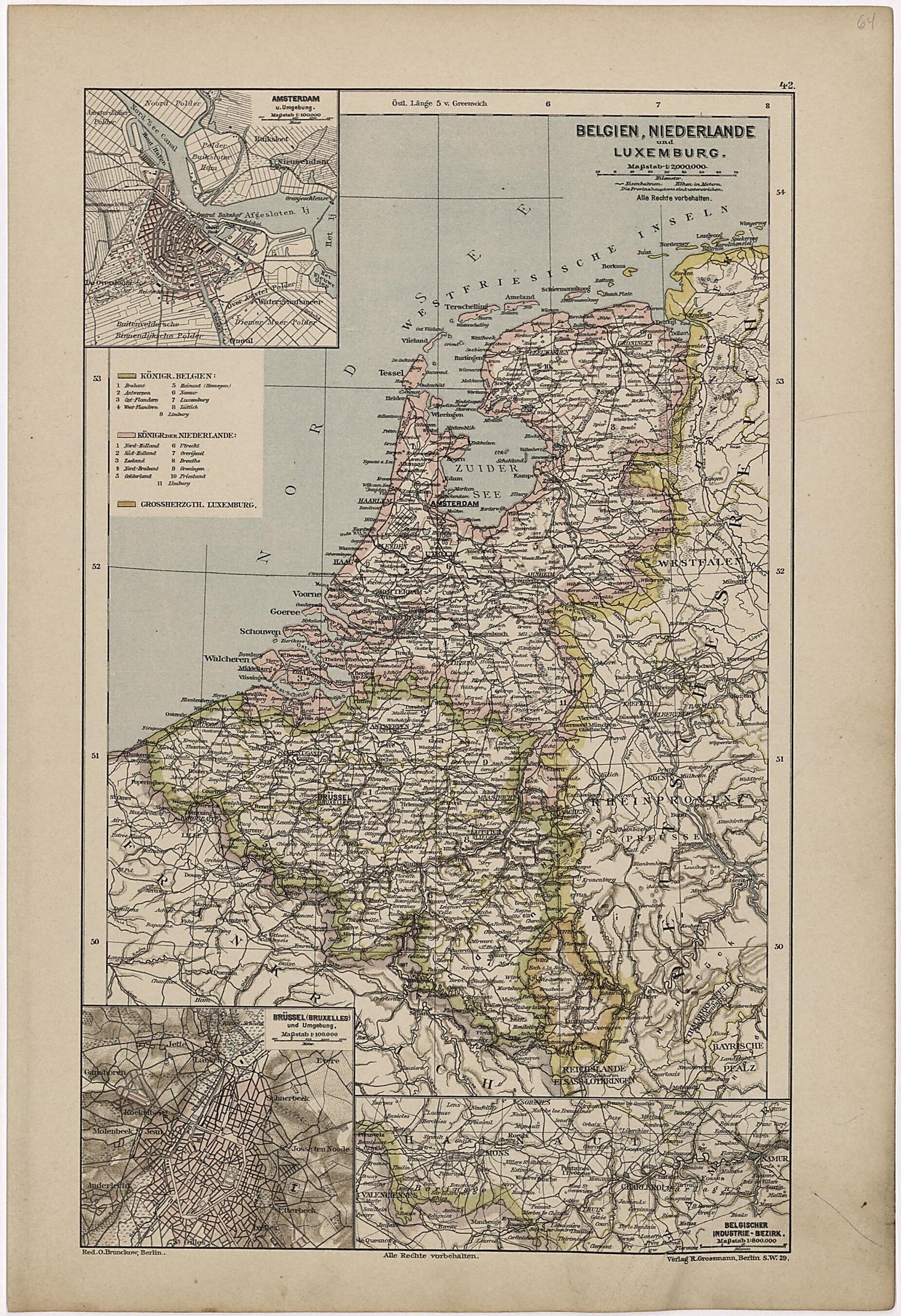 This old map of Belgien, Niedelande Und Luxemburg from Neuer Grosser Hand-Atlas from 1894 was created by  Verlag Von R. Grossmann in 1894