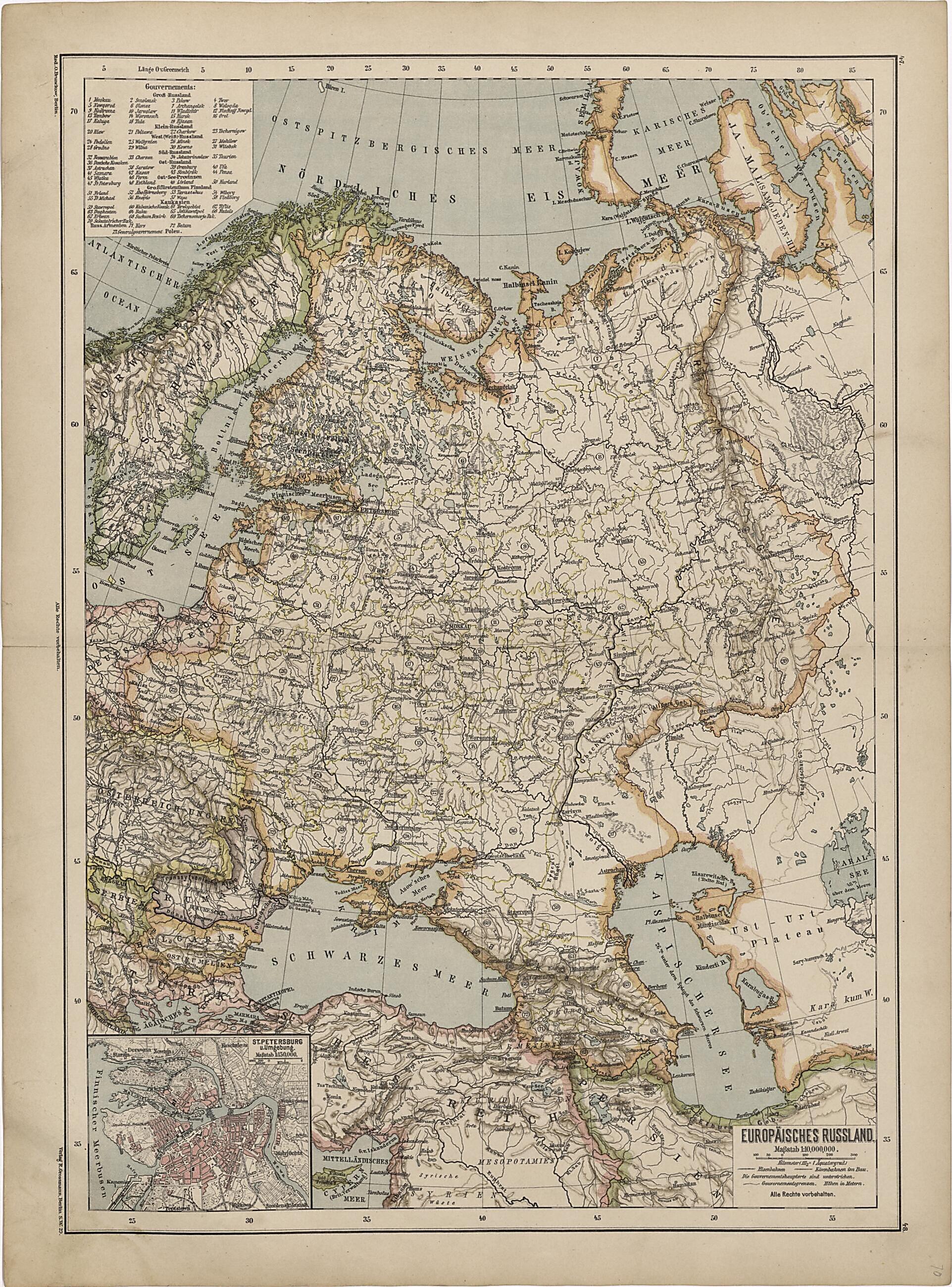 This old map of Europaisches Russland from Neuer Grosser Hand-Atlas from 1894 was created by  Verlag Von R. Grossmann in 1894