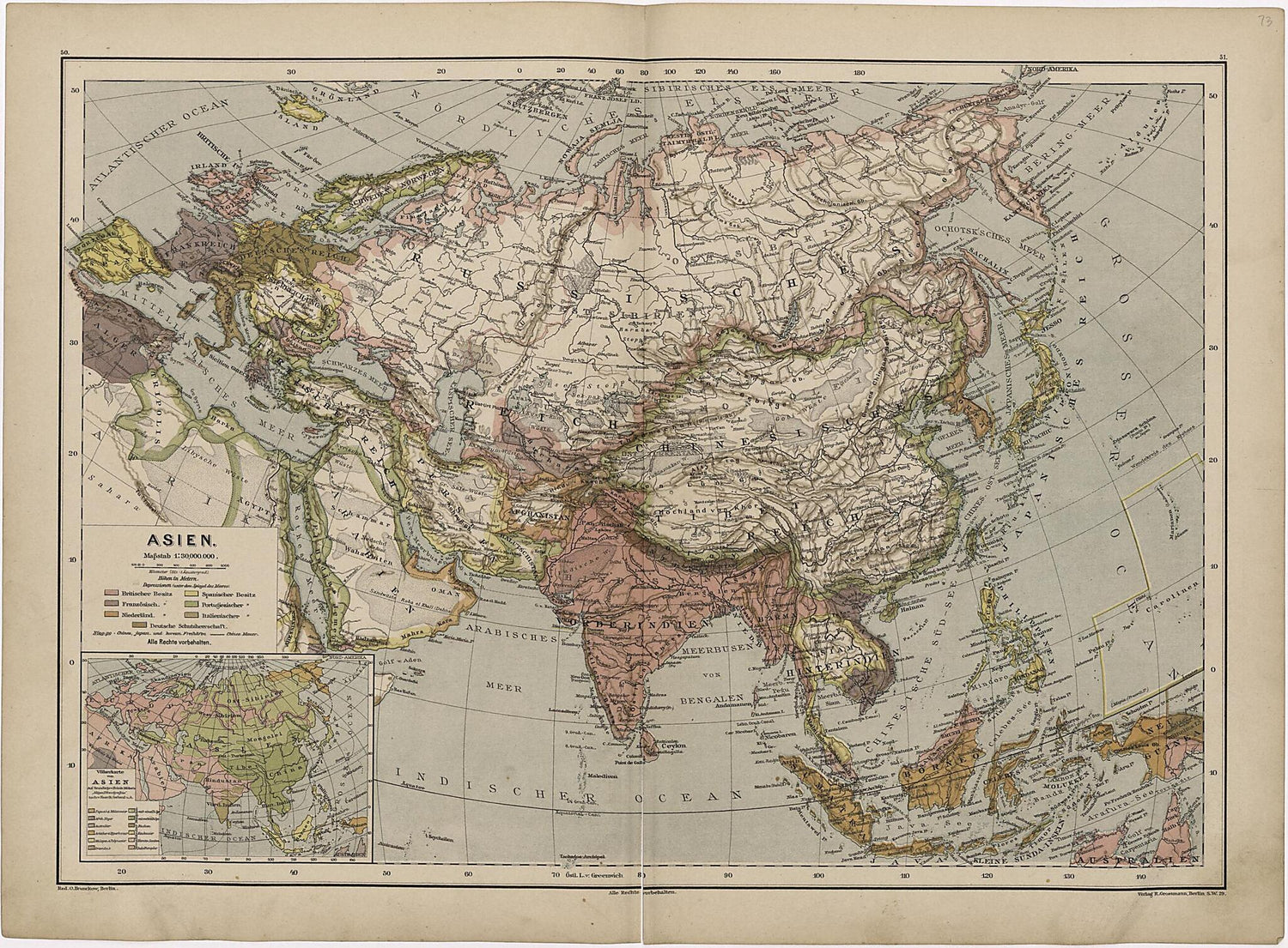 This old map of Asien from Neuer Grosser Hand-Atlas from 1894 was created by  Verlag Von R. Grossmann in 1894