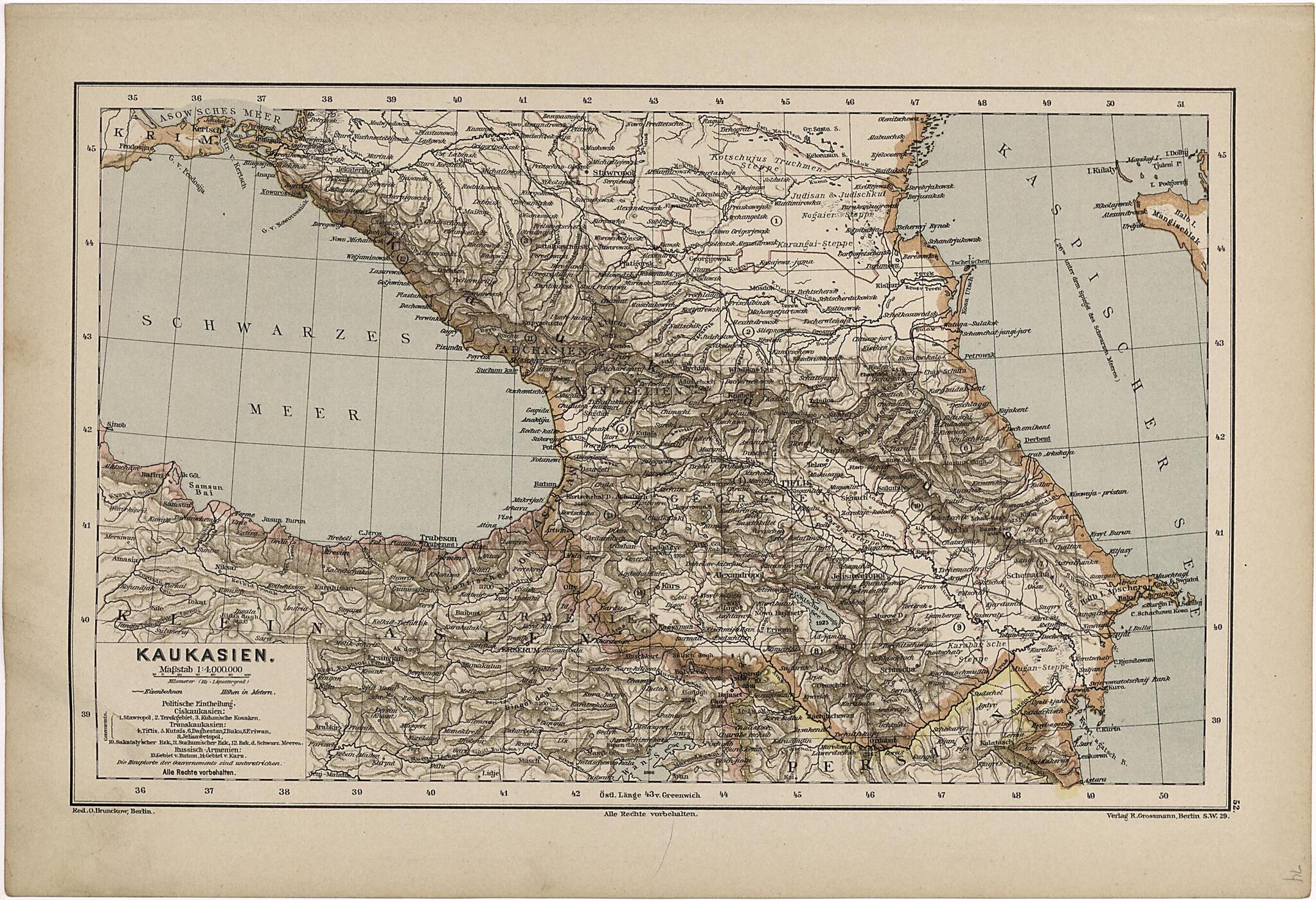 This old map of Kaukasien from Neuer Grosser Hand-Atlas from 1894 was created by  Verlag Von R. Grossmann in 1894