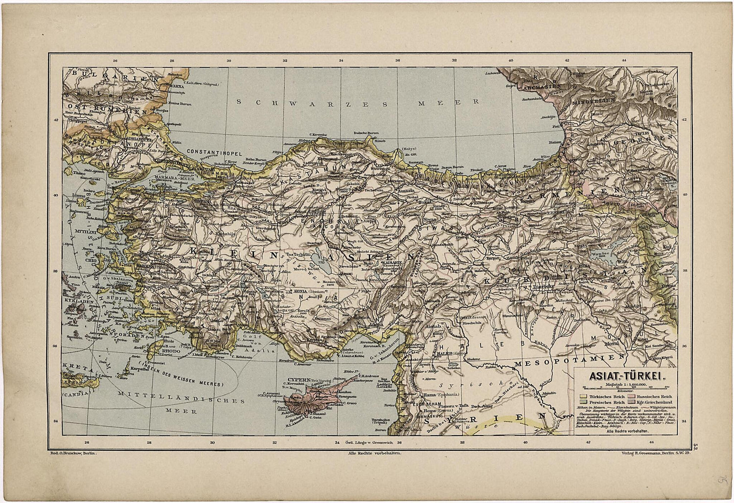 This old map of Asien - Turkei from Neuer Grosser Hand-Atlas from 1894 was created by  Verlag Von R. Grossmann in 1894