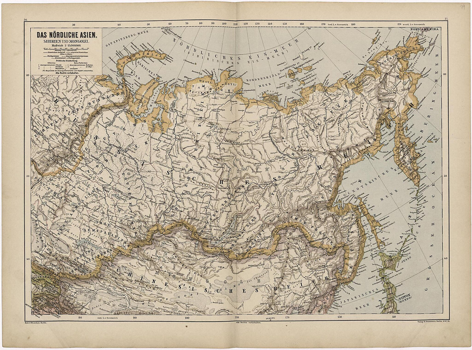 This old map of Das Nordliche Asien from Neuer Grosser Hand-Atlas from 1894 was created by  Verlag Von R. Grossmann in 1894