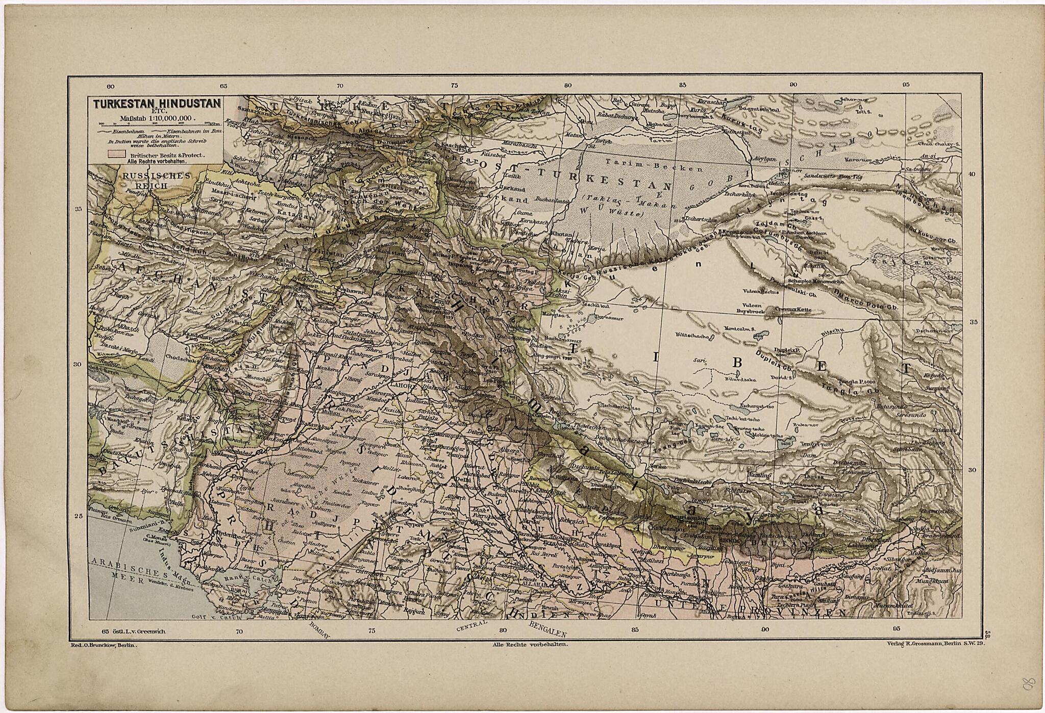 This old map of Turkestan Hindustan from Neuer Grosser Hand-Atlas from 1894 was created by  Verlag Von R. Grossmann in 1894