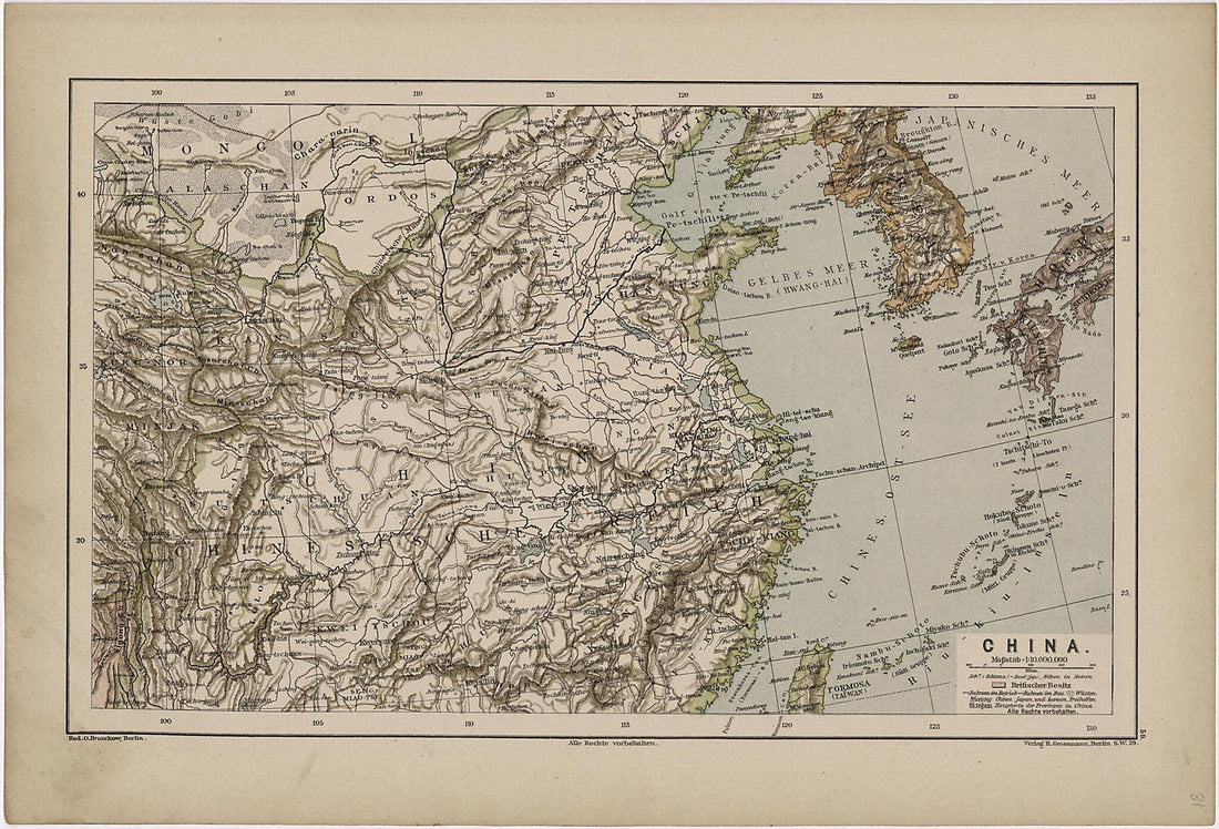 This old map of China from Neuer Grosser Hand-Atlas from 1894 was created by  Verlag Von R. Grossmann in 1894