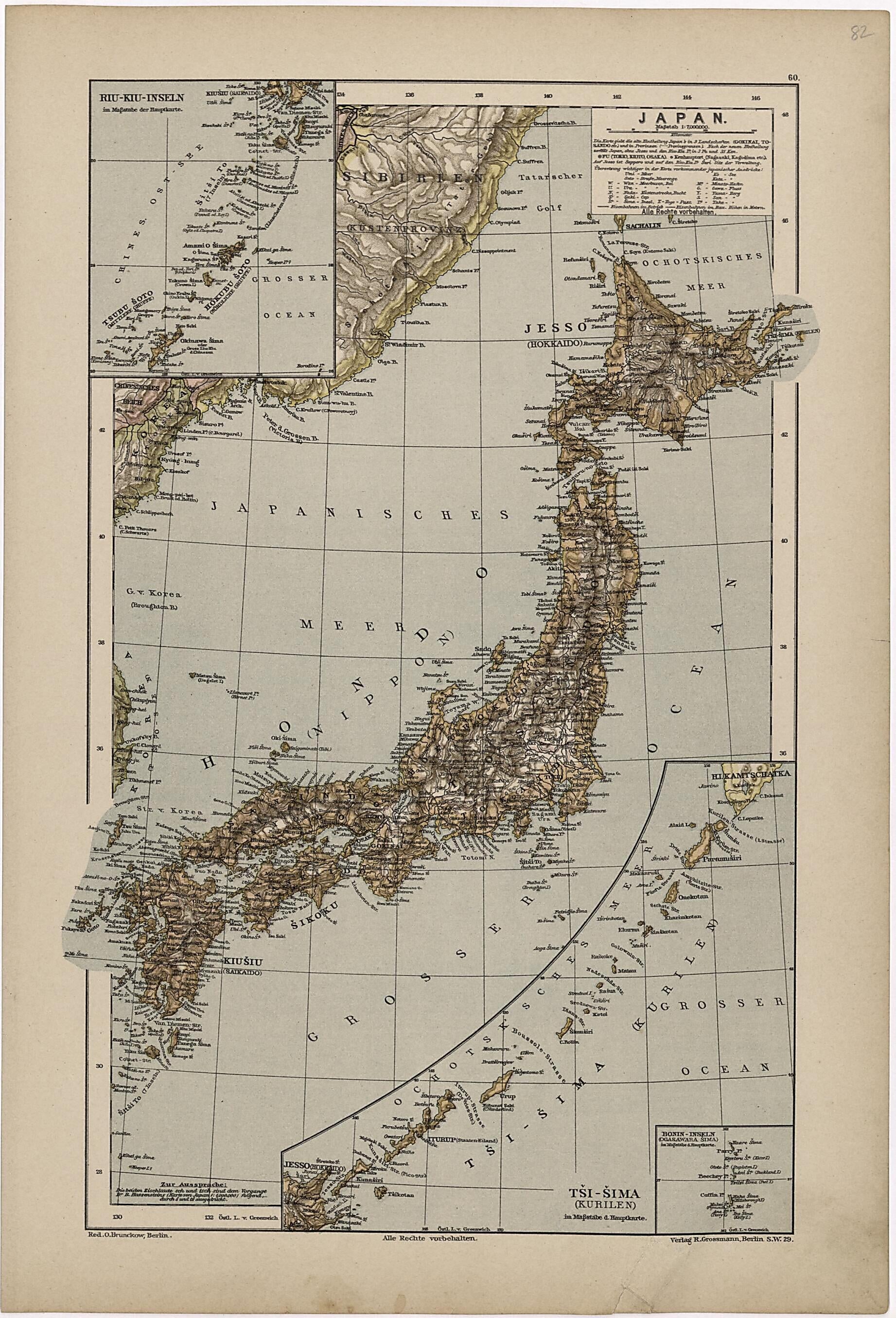 This old map of Japan from Neuer Grosser Hand-Atlas from 1894 was created by  Verlag Von R. Grossmann in 1894