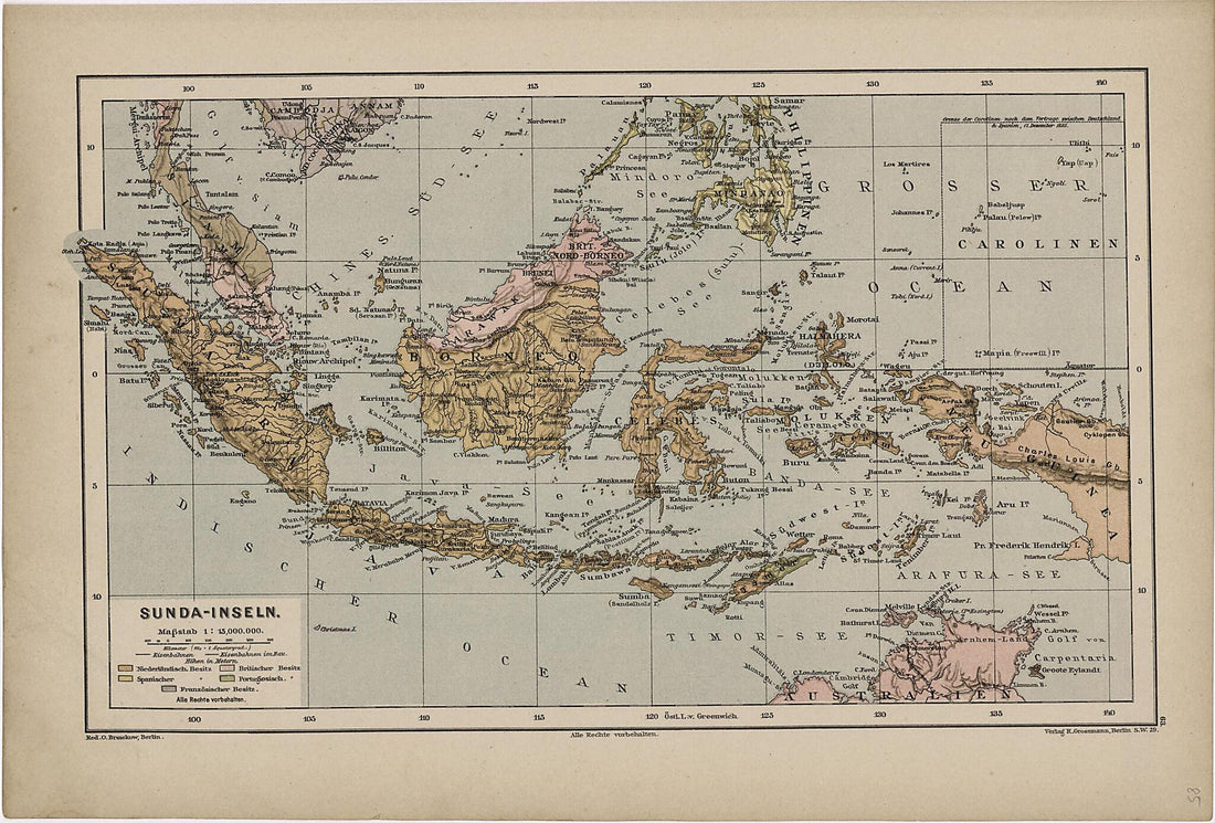 This old map of Sunda-Inseln from Neuer Grosser Hand-Atlas from 1894 was created by  Verlag Von R. Grossmann in 1894