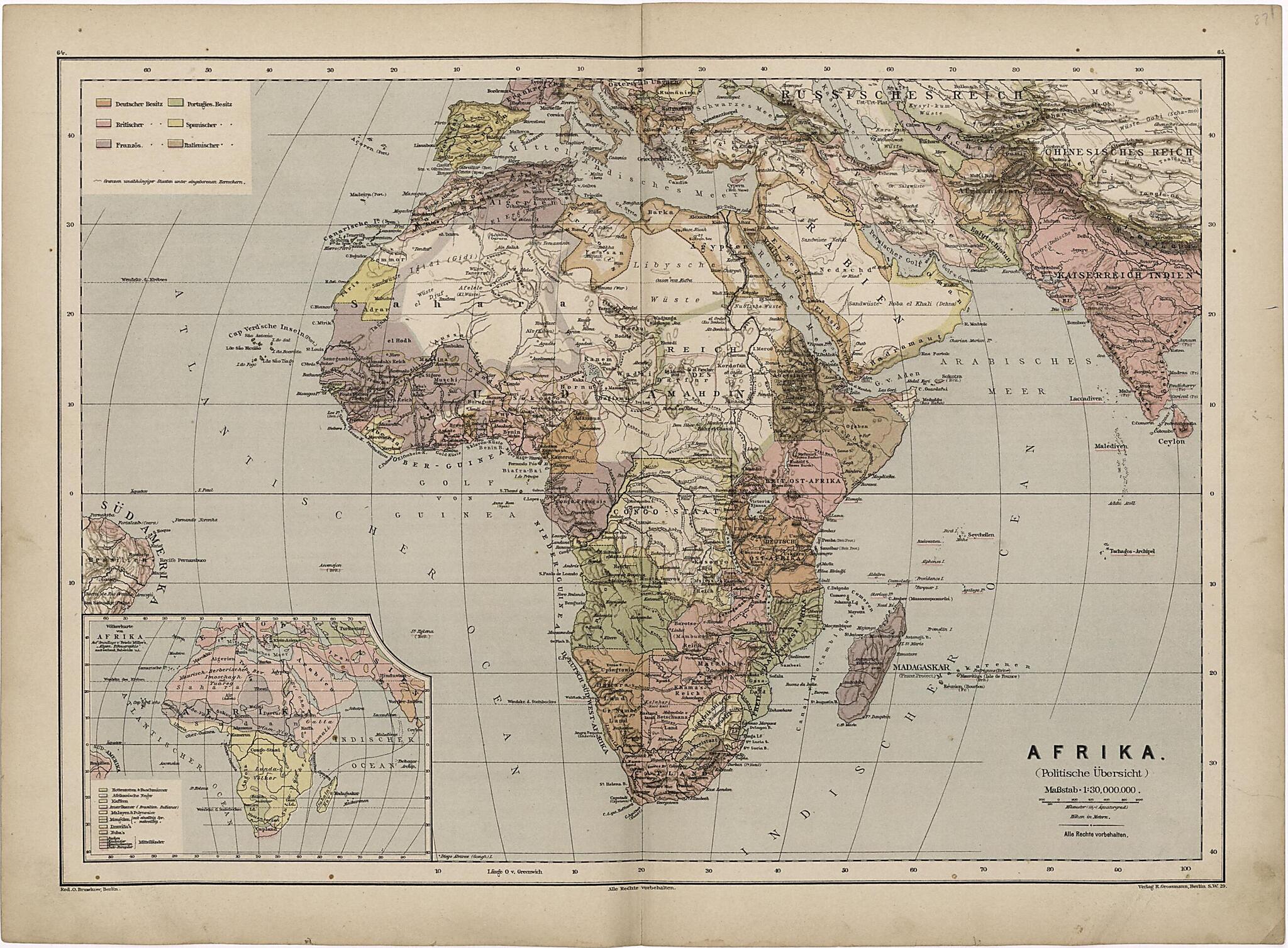 This old map of Afrika from Neuer Grosser Hand-Atlas from 1894 was created by  Verlag Von R. Grossmann in 1894