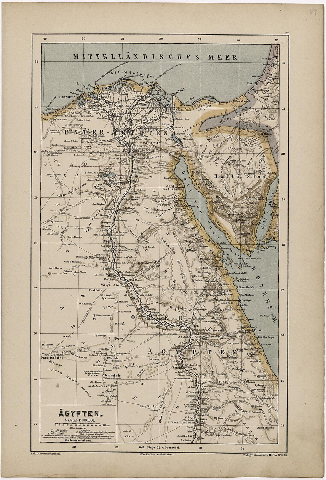 This old map of Agypten from Neuer Grosser Hand-Atlas from 1894 was created by  Verlag Von R. Grossmann in 1894