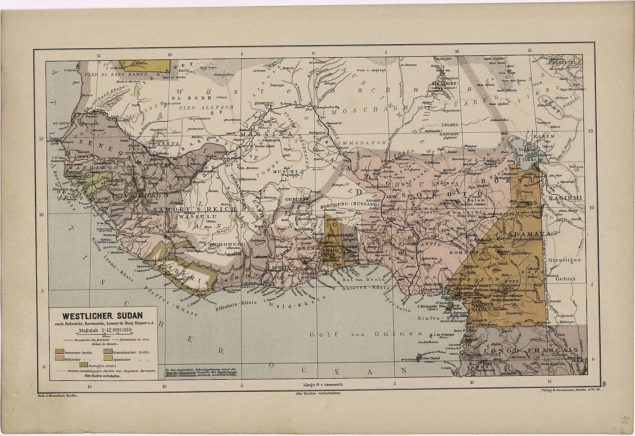 This old map of Westlicher Sudan from Neuer Grosser Hand-Atlas from 1894 was created by  Verlag Von R. Grossmann in 1894