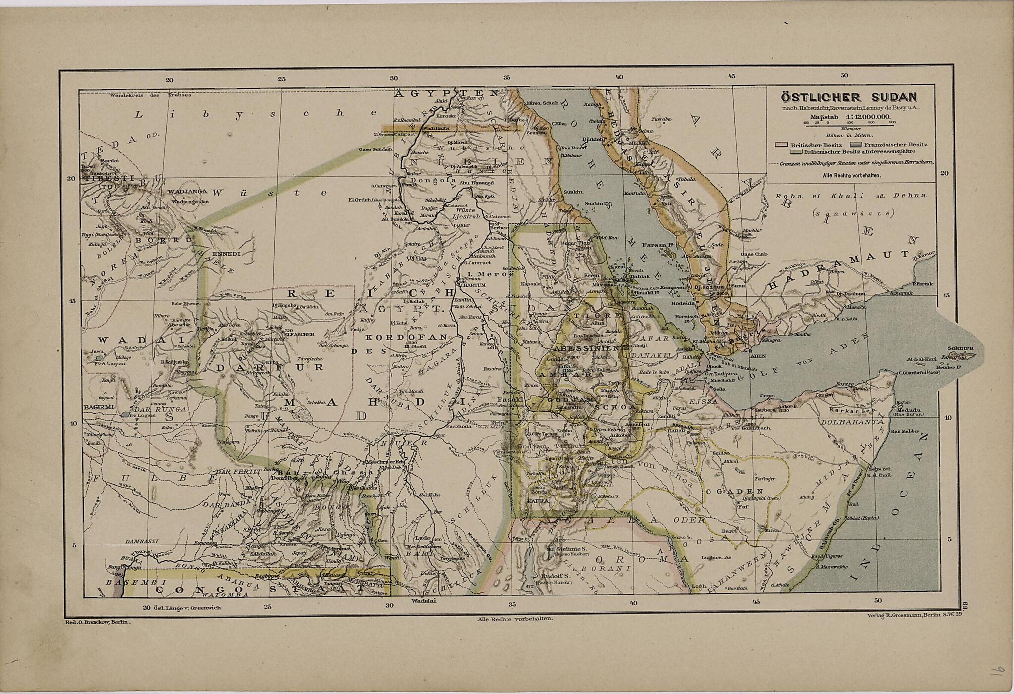 This old map of Ostlicher Sudan from Neuer Grosser Hand-Atlas from 1894 was created by  Verlag Von R. Grossmann in 1894