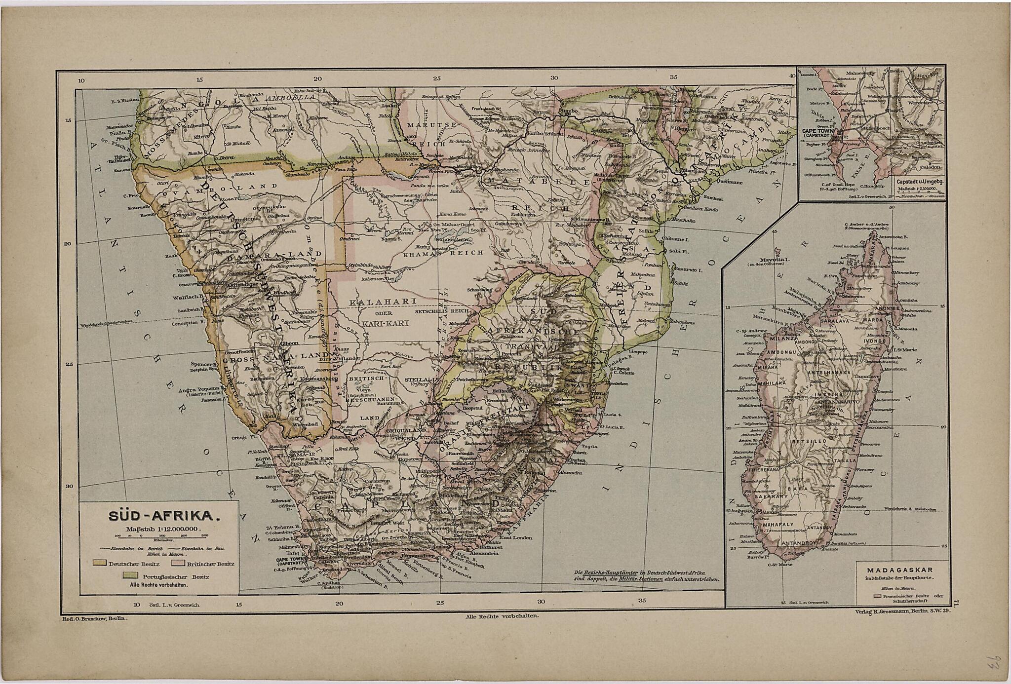 This old map of Sud- Afrika from Neuer Grosser Hand-Atlas from 1894 was created by  Verlag Von R. Grossmann in 1894