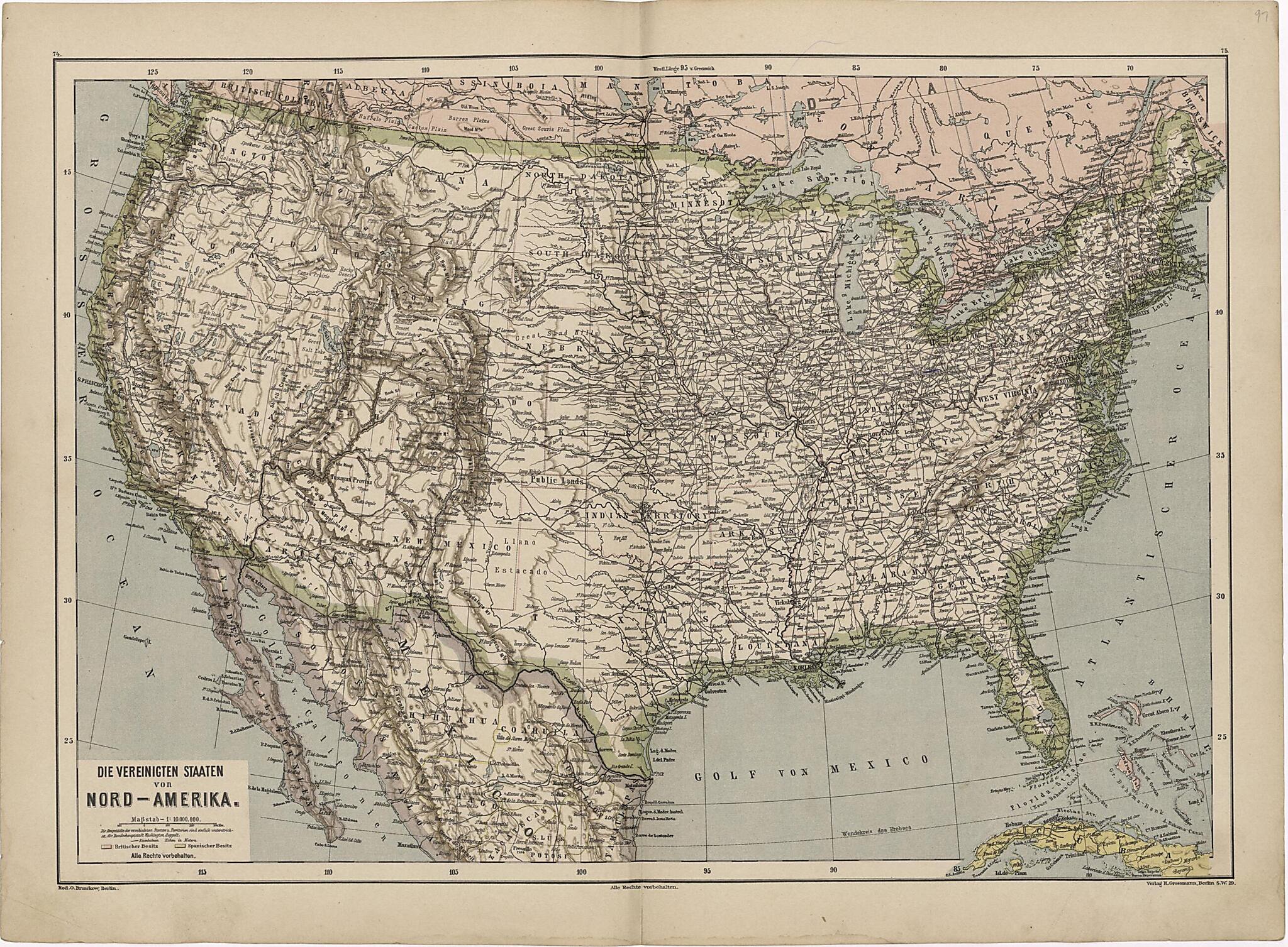 This old map of Nord- Amerika from Neuer Grosser Hand-Atlas from 1894 was created by  Verlag Von R. Grossmann in 1894