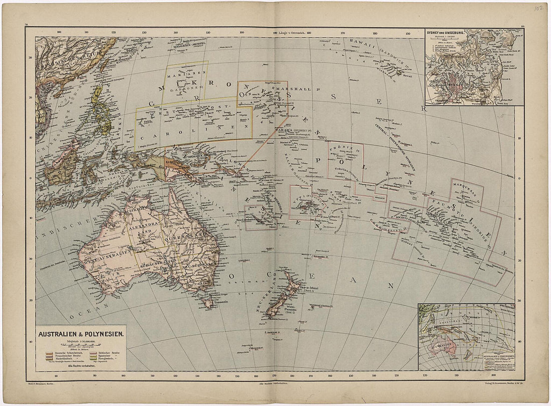 This old map of Australien &amp; Polynesien from Neuer Grosser Hand-Atlas from 1894 was created by  Verlag Von R. Grossmann in 1894