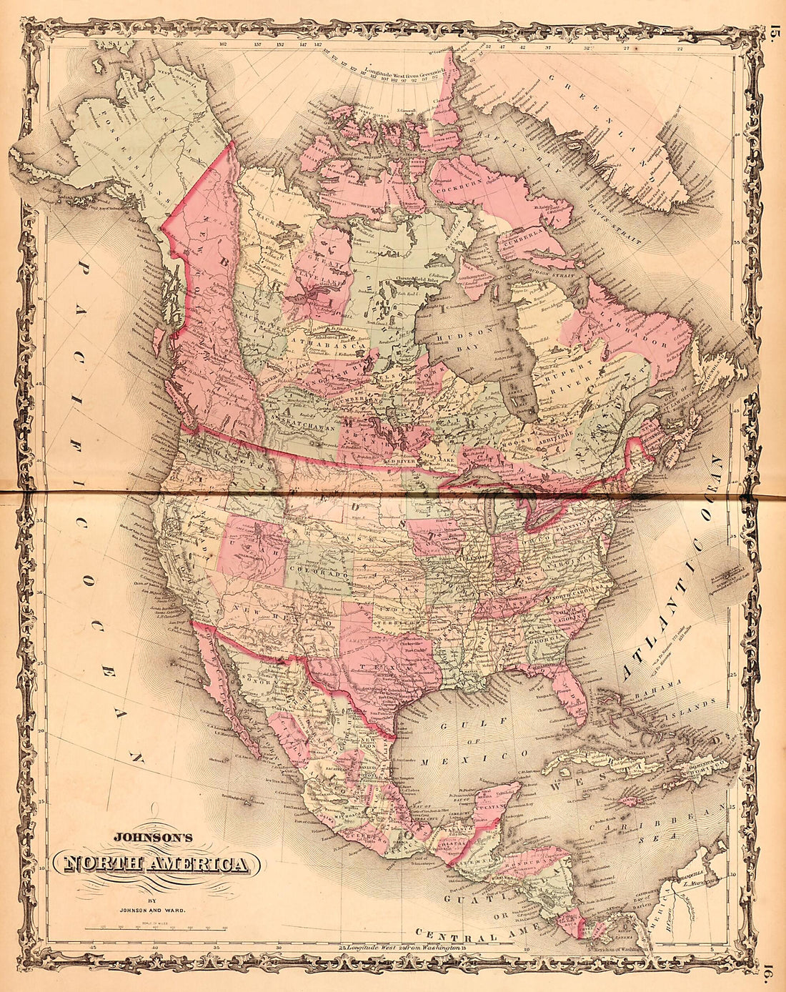 This old map of North America from Family Atlas from 1862 was created by A. J. (Alvin Jewett) Johnson in 1862