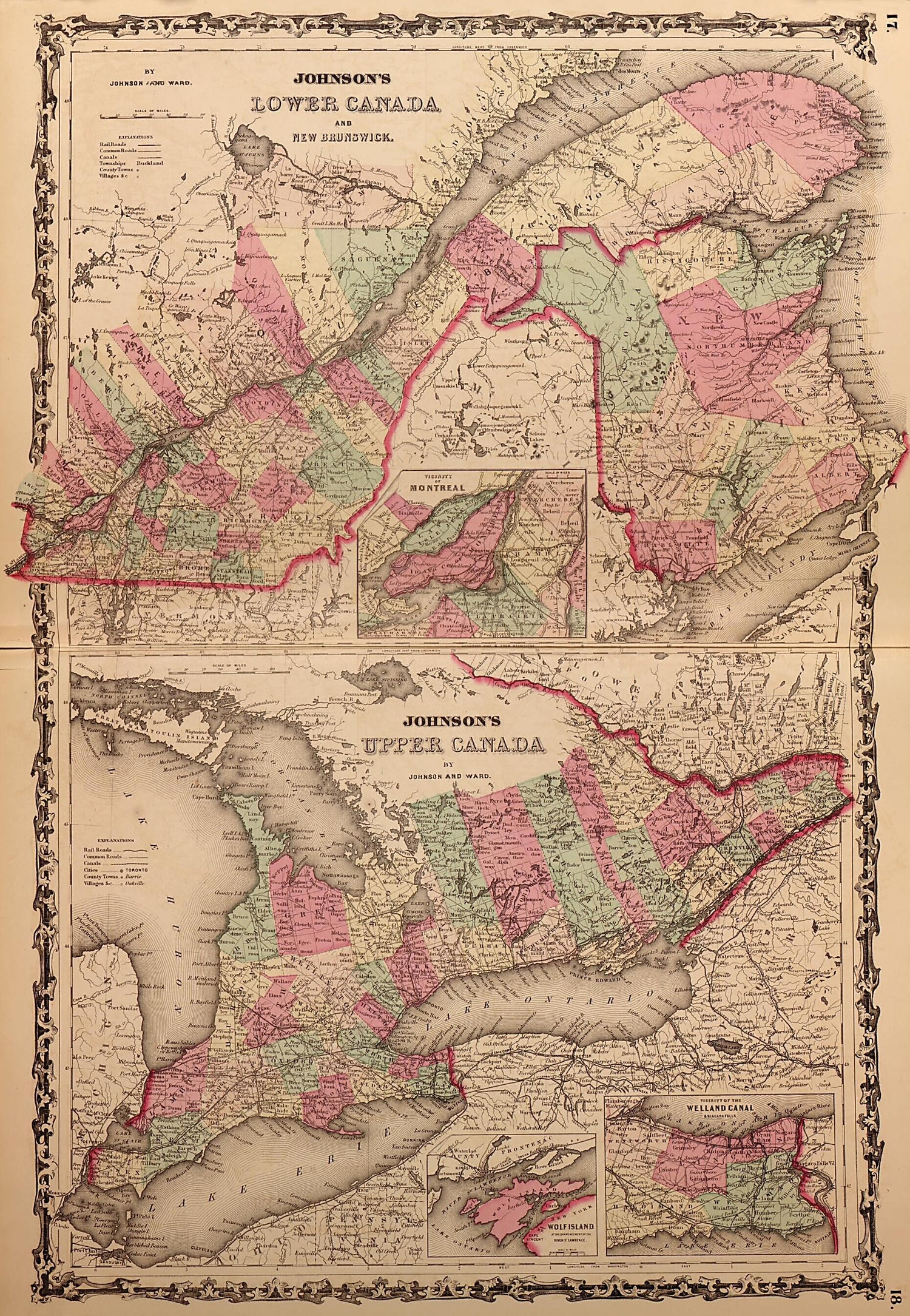 This old map of Lower Canada and New Brunswick from Family Atlas from 1862 was created by A. J. (Alvin Jewett) Johnson in 1862