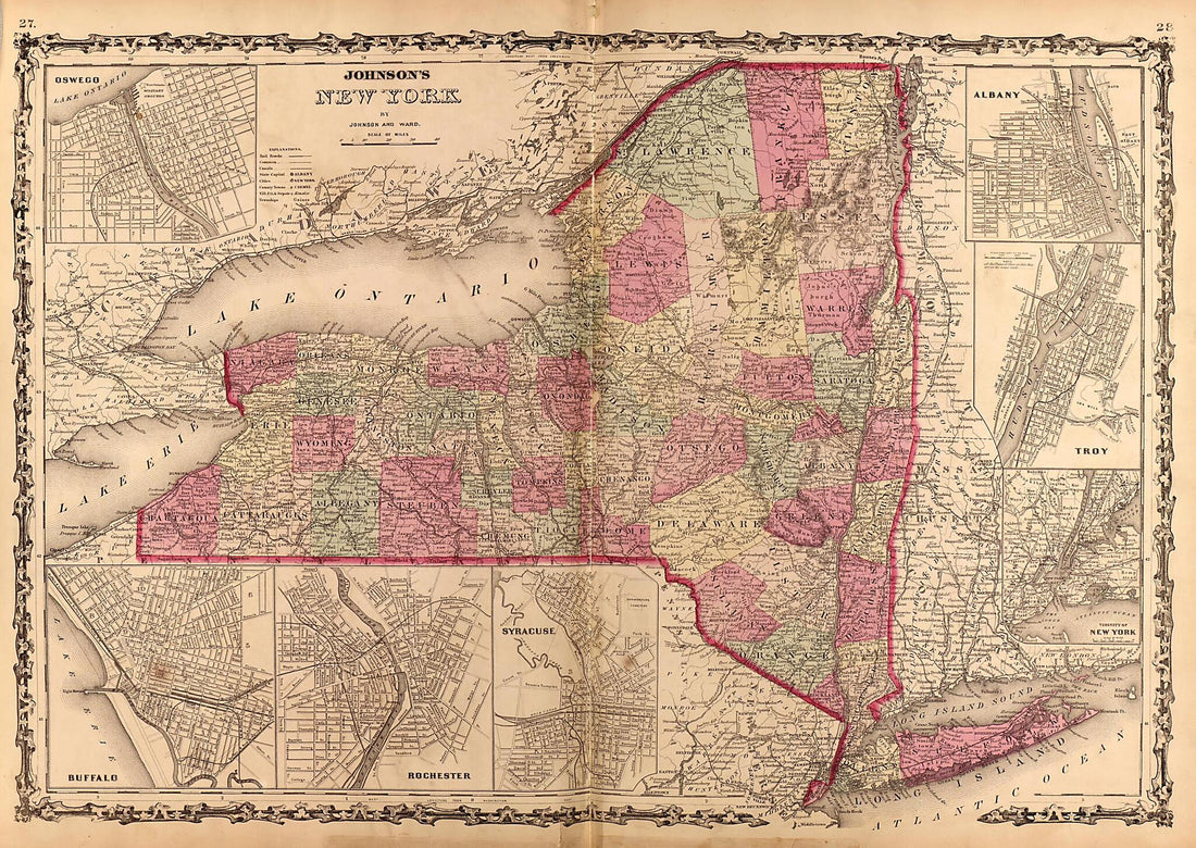 This old map of New York from Family Atlas from 1862 was created by A. J. (Alvin Jewett) Johnson in 1862