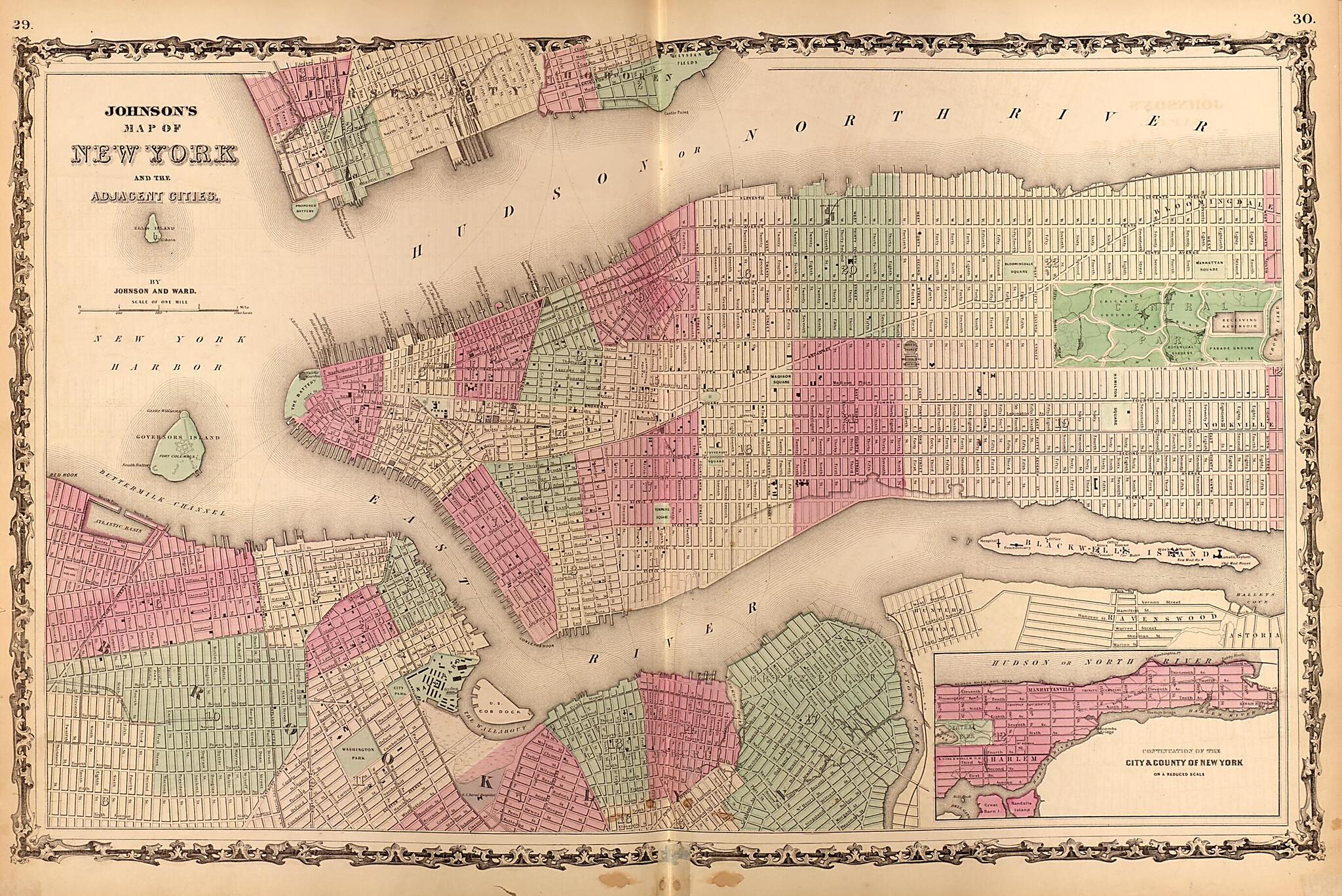 This old map of New York from Family Atlas from 1862 was created by A. J. (Alvin Jewett) Johnson in 1862