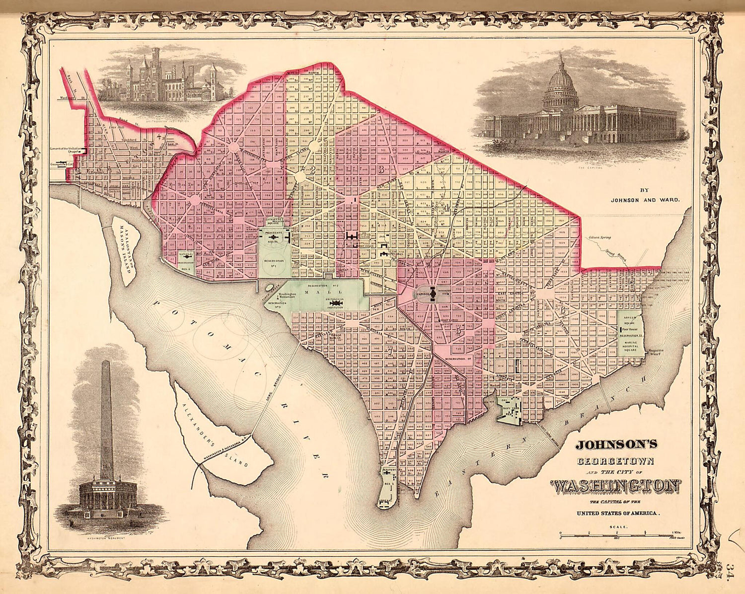 This old map of Georgetown, Washington D.C. from Family Atlas from 1862 was created by A. J. (Alvin Jewett) Johnson in 1862